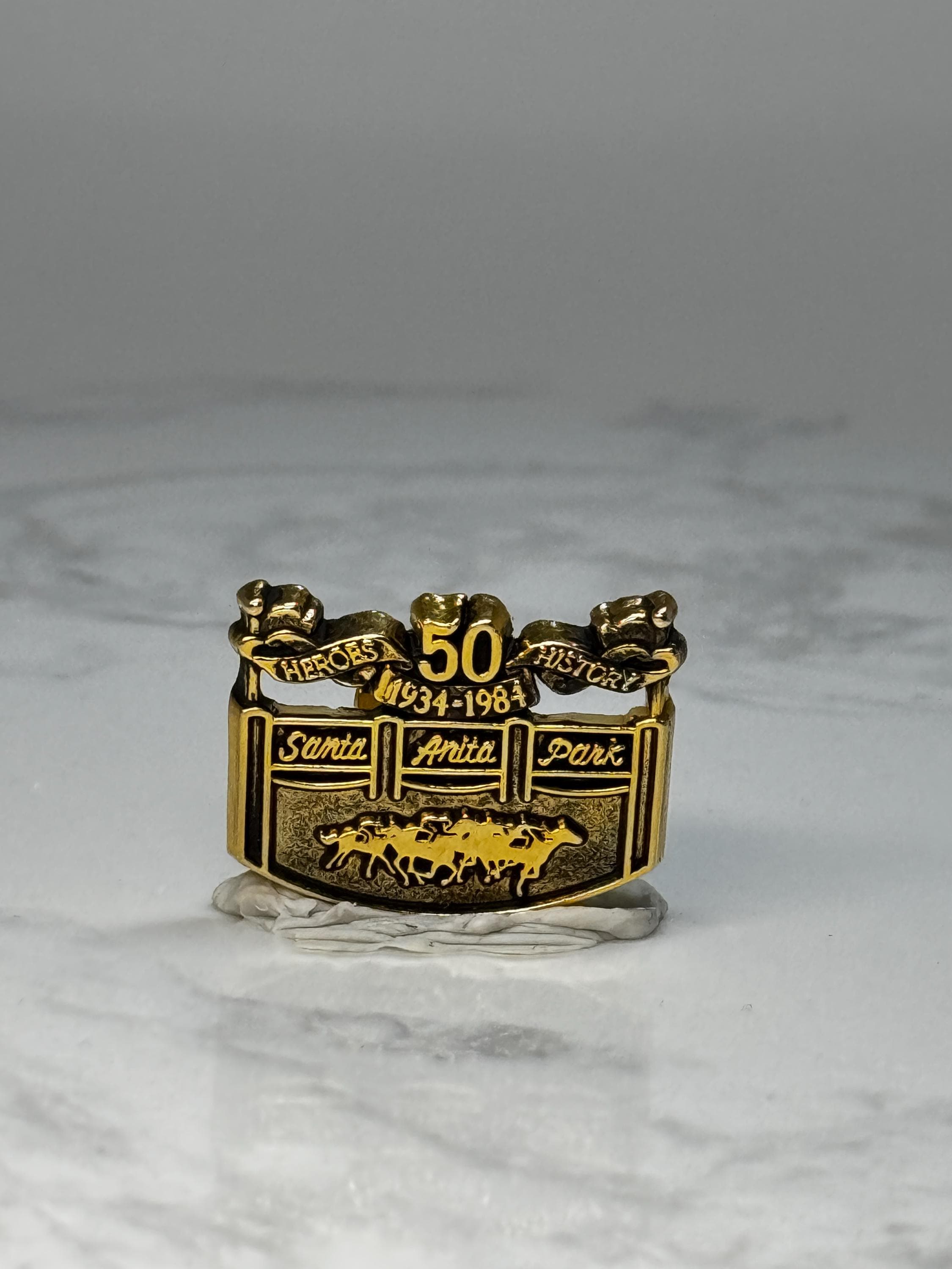 Vintage Santa Anita Park 50th Anniversary Pin: Gold Tone - 1984 Racing Accessory