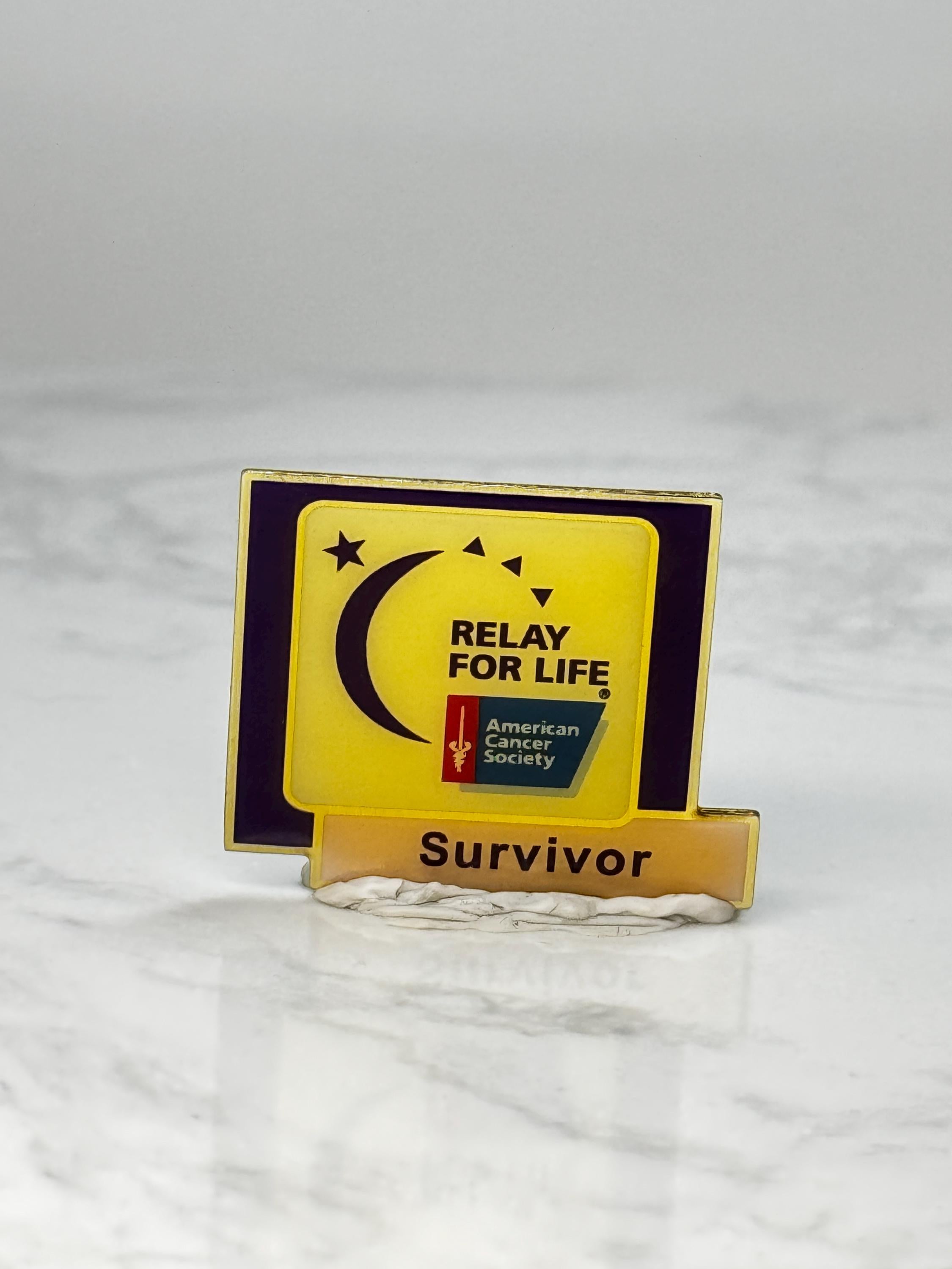 Vintage Relay For Life Survivor Pin: Yellow Enamel - Cancer Awareness Accessory