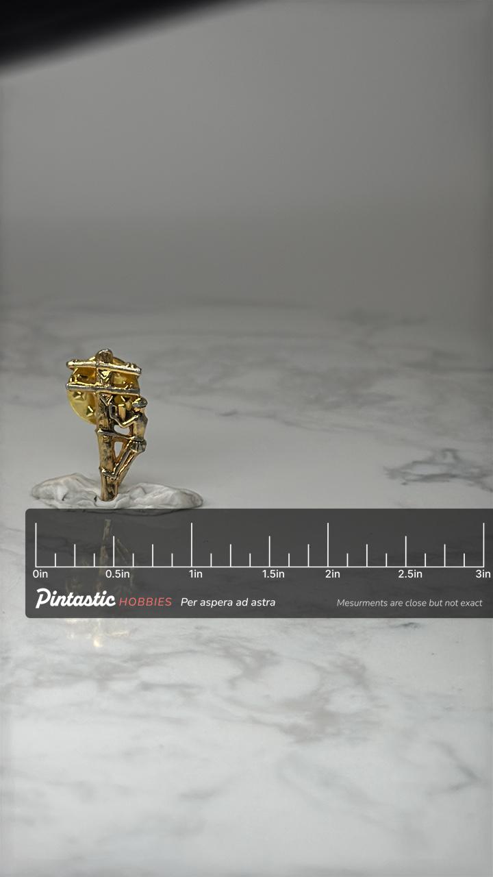 Vintage Lineman Figural Pin: Gold Tone - Utility Worker Accessory with ruler overlay for size reference