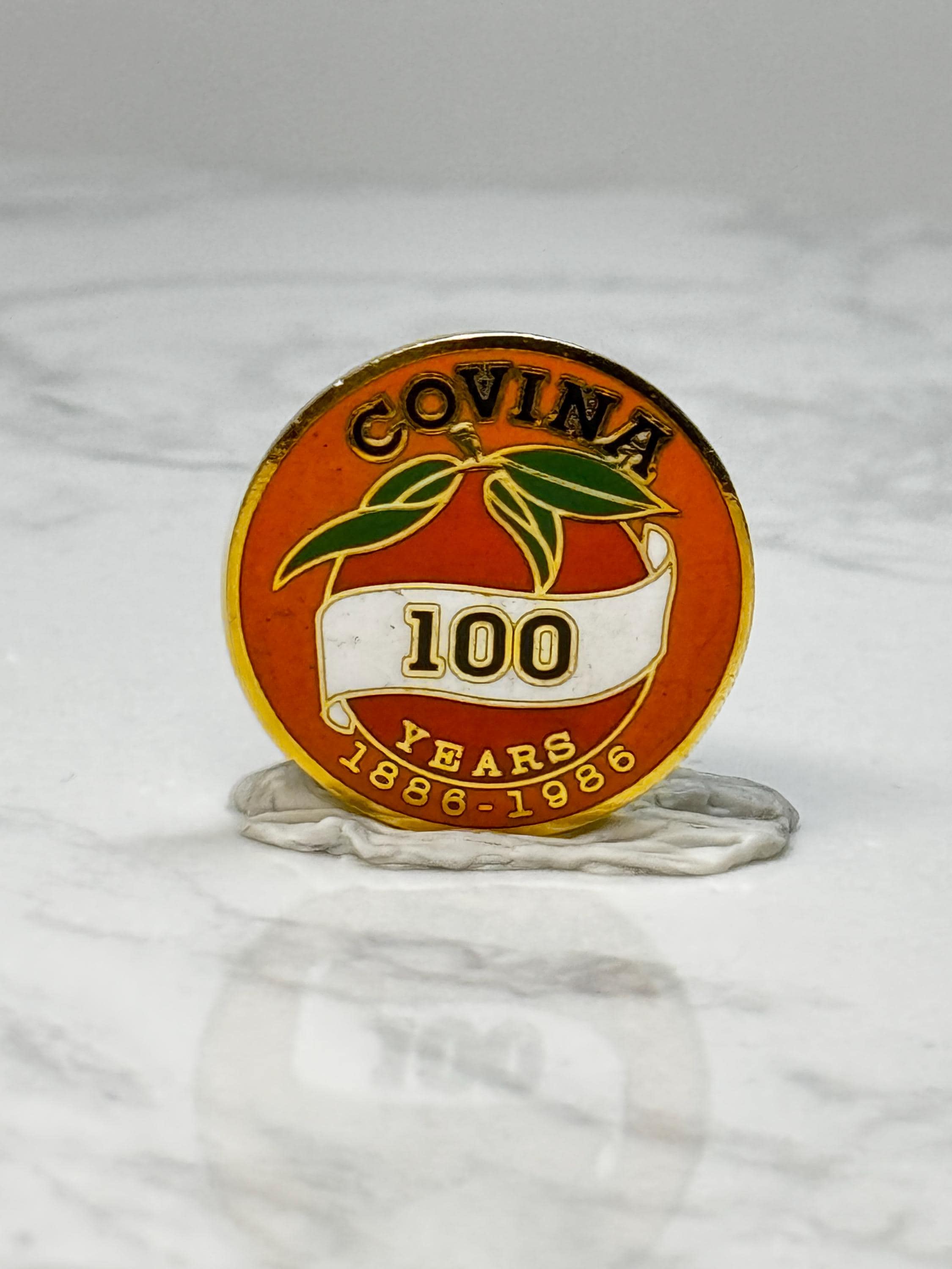 Vintage Covina Centennial Pin: Orange Enamel - 100 Years 1886-1986