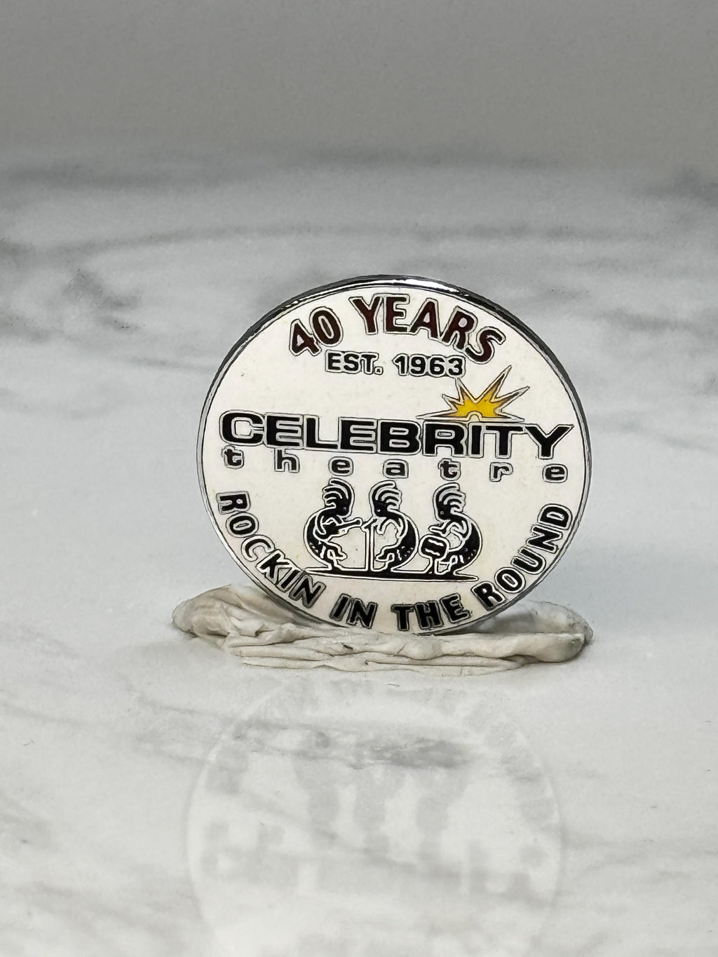 Vintage Celebrity Theatre Lapel Pin: White Enamel - 40 Years