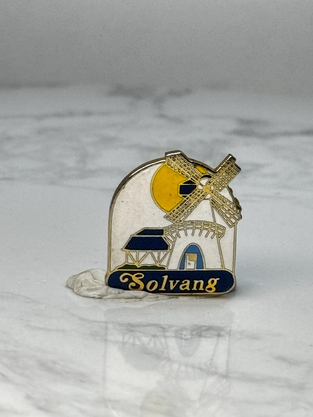 Vintage Solvang Souvenir Pin: Enamel Gold Tone - Danish Village Accessory