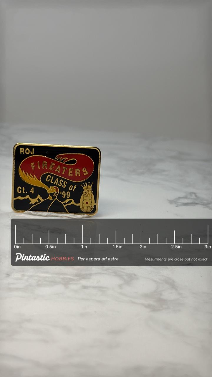 Vintage Firefighter Academy Pin ROJ Fireeaters Class of 1999 CT4 Fire Dept with ruler overlay for size reference
