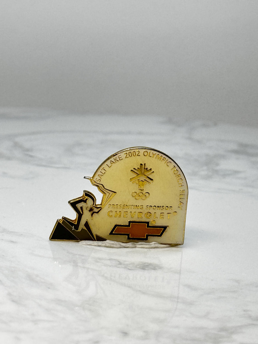 Vintage Salt Lake 2002 Olympic Torch Relay Pin: Gold Enamel - Chevy Olympics