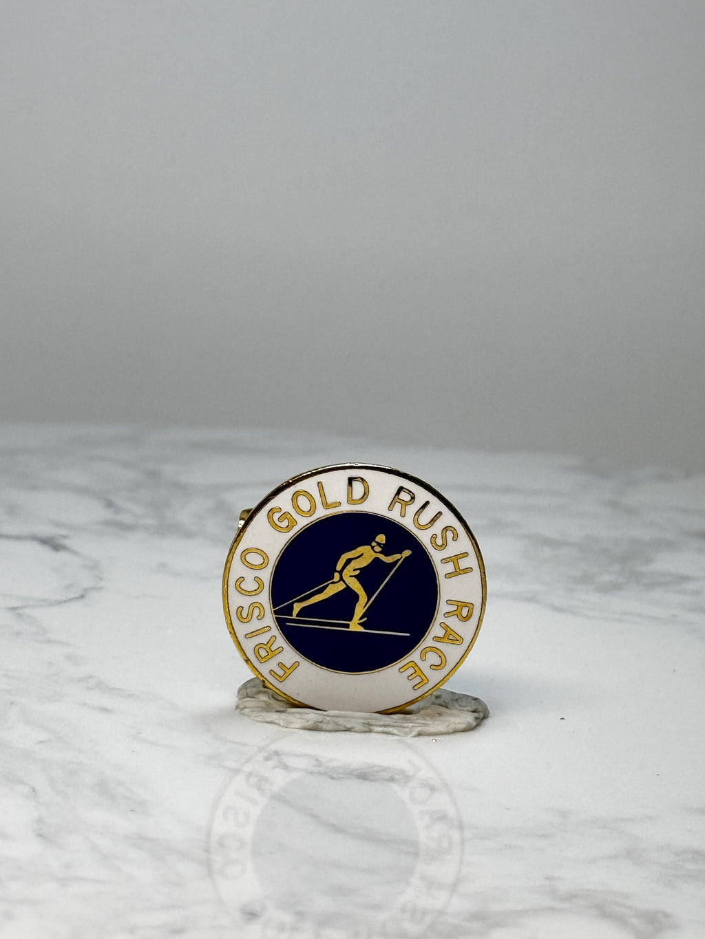 Vintage Frisco Gold Rush Race Lapel Pin: Gold Tone Enamel - Ski Event Accessory