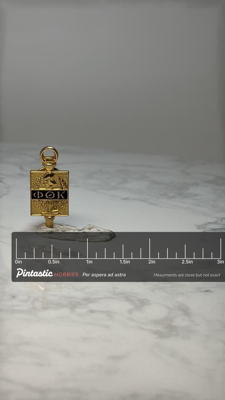 Vintage Phi Theta Kappa Honor Society Pin Pendant Gold Tone ΦΘΚ Fraternity with ruler overlay for size reference