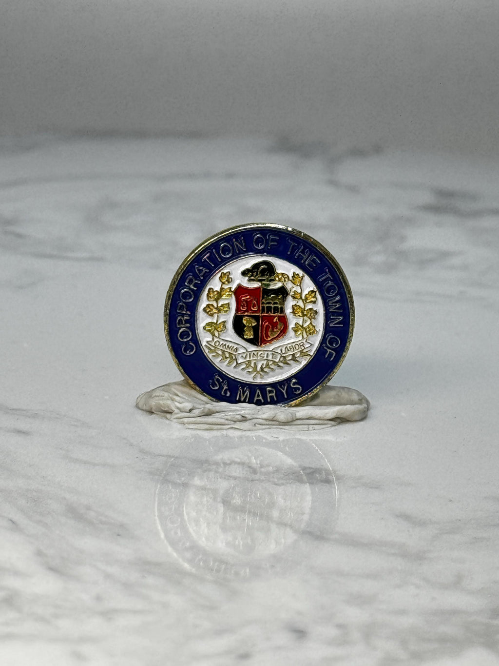 Vintage St Marys Ontario Crest Lapel Pin: Blue Gold Enamel - Civic Souvenir