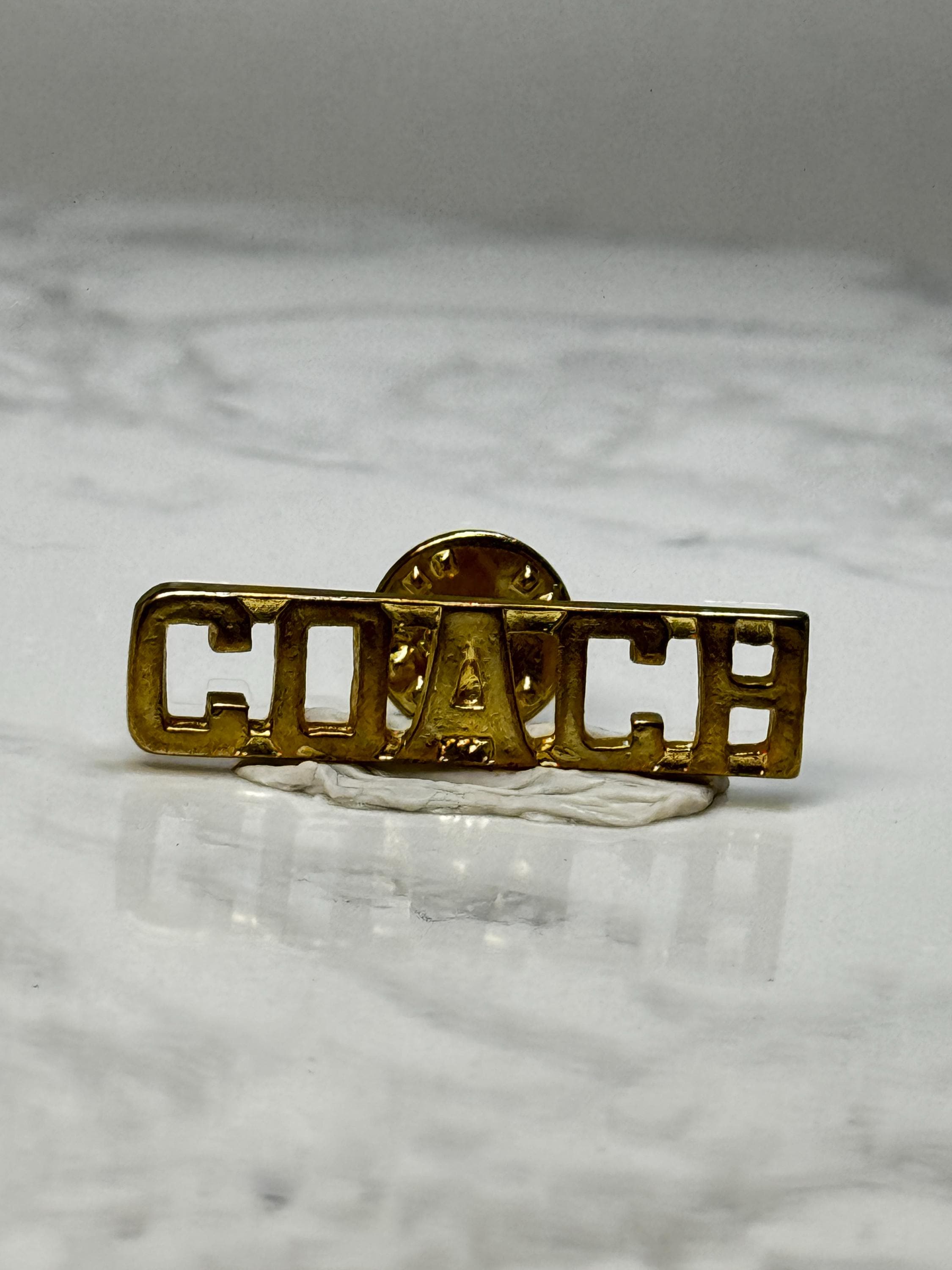 Vintage Coach Word Pin: Gold Tone Metal - Sports Team Accessory