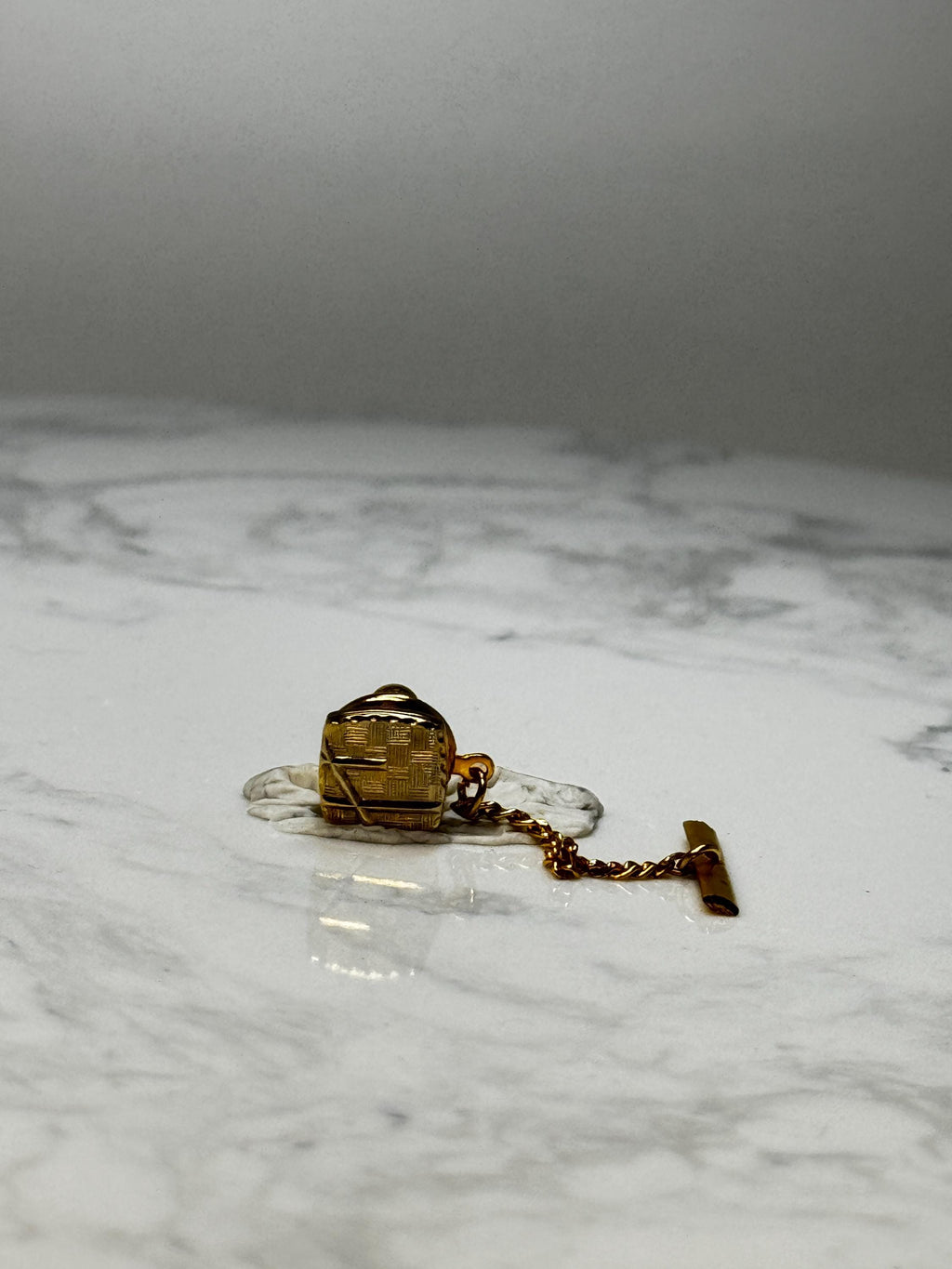 Vintage Gold Tone Abstract Tie Tack Chain Back Mens Lapel Pin - Geometric Design