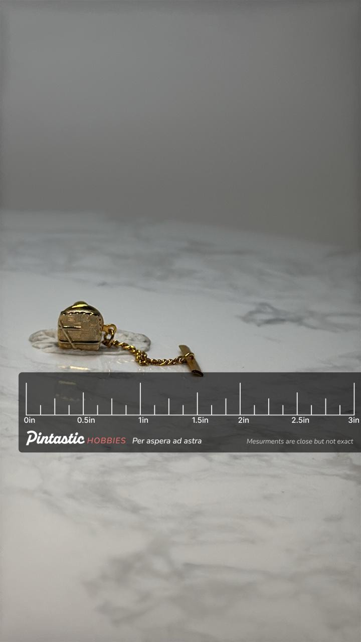 Vintage Gold Tone Abstract Tie Tack Chain Back Mens Lapel Pin - Geometric Design with ruler overlay for size reference