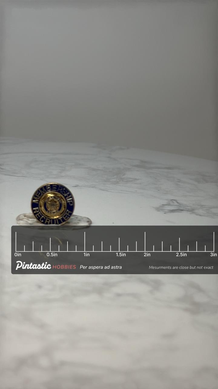 Vintage American Legion Membership Recruiter Pin: Blue Enamel Lapel Pin USA with ruler overlay for size reference