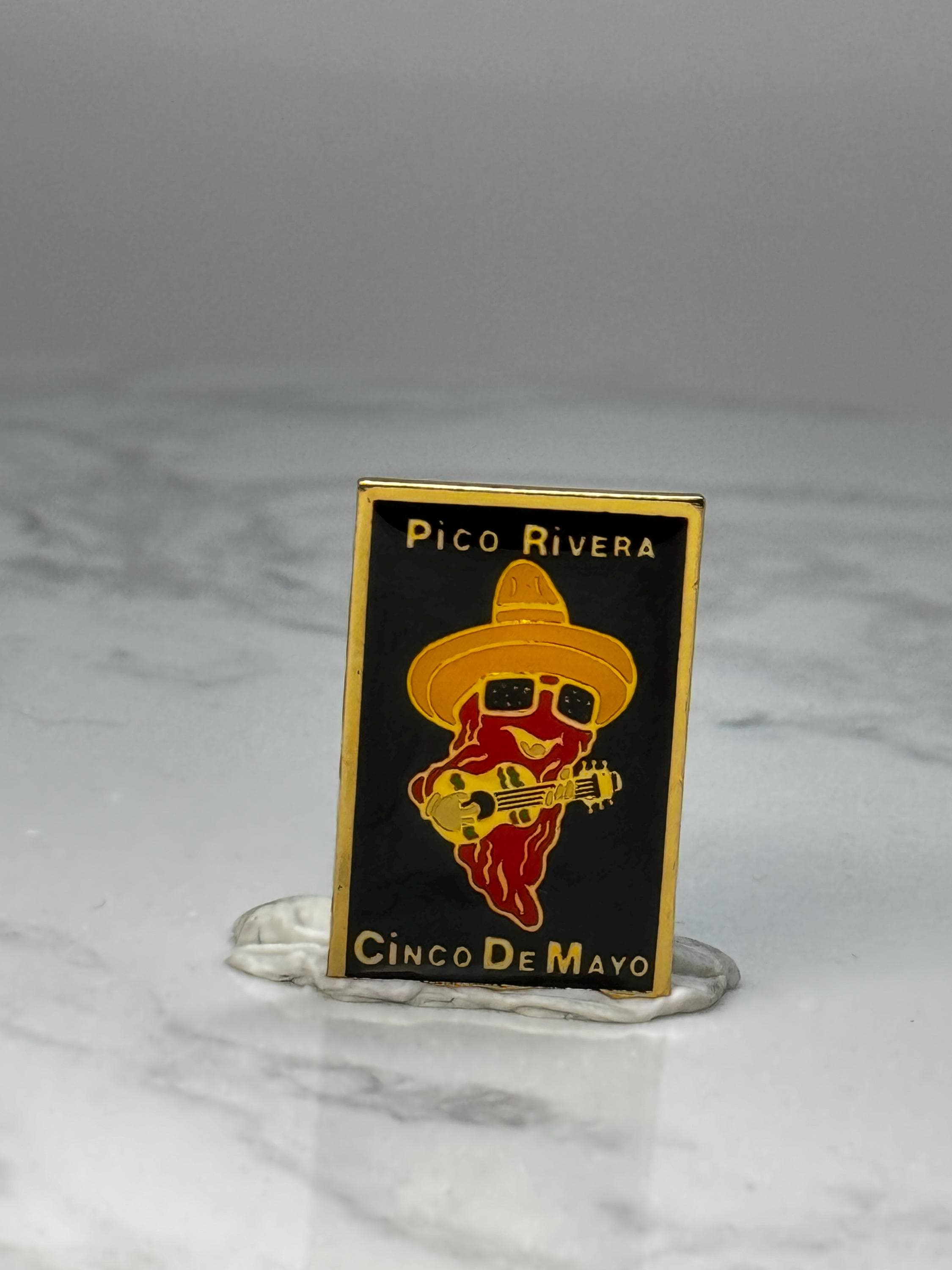 Vintage Pico Rivera Cinco De Mayo Enamel Pin: Gold Tone - Fiesta Souvenir
