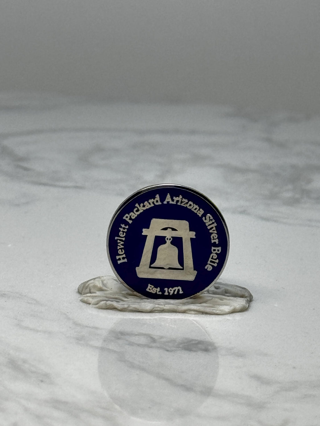 Vintage Hewlett Packard Arizona Silver Bell Lapel Pin: Blue Enamel - 1970s Tech Accessory