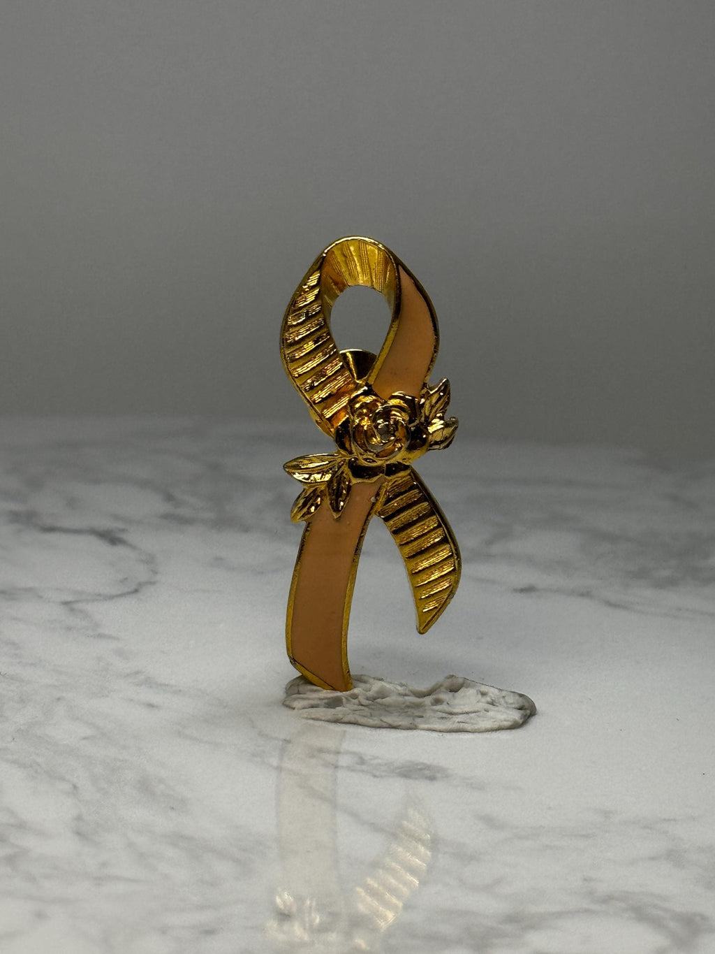 Awareness Ribbon Pin: Gold Tone Pink Enamel - Cancer Support Accessory