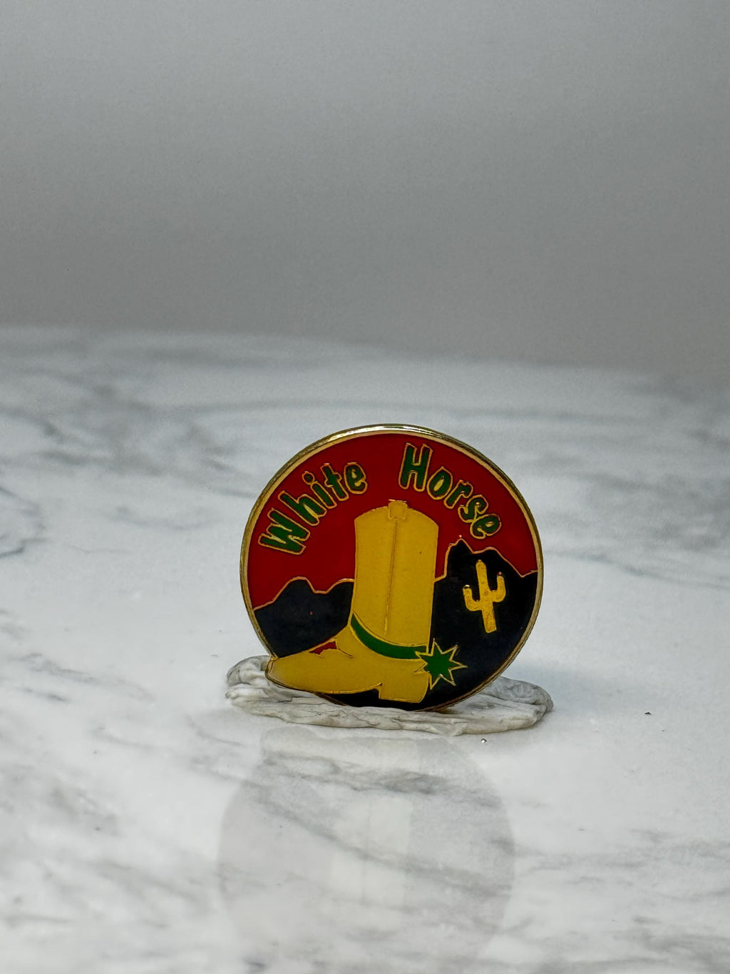 Vintage White Horse Enamel Lapel Pin: Red Western Desert - Barware Accessory