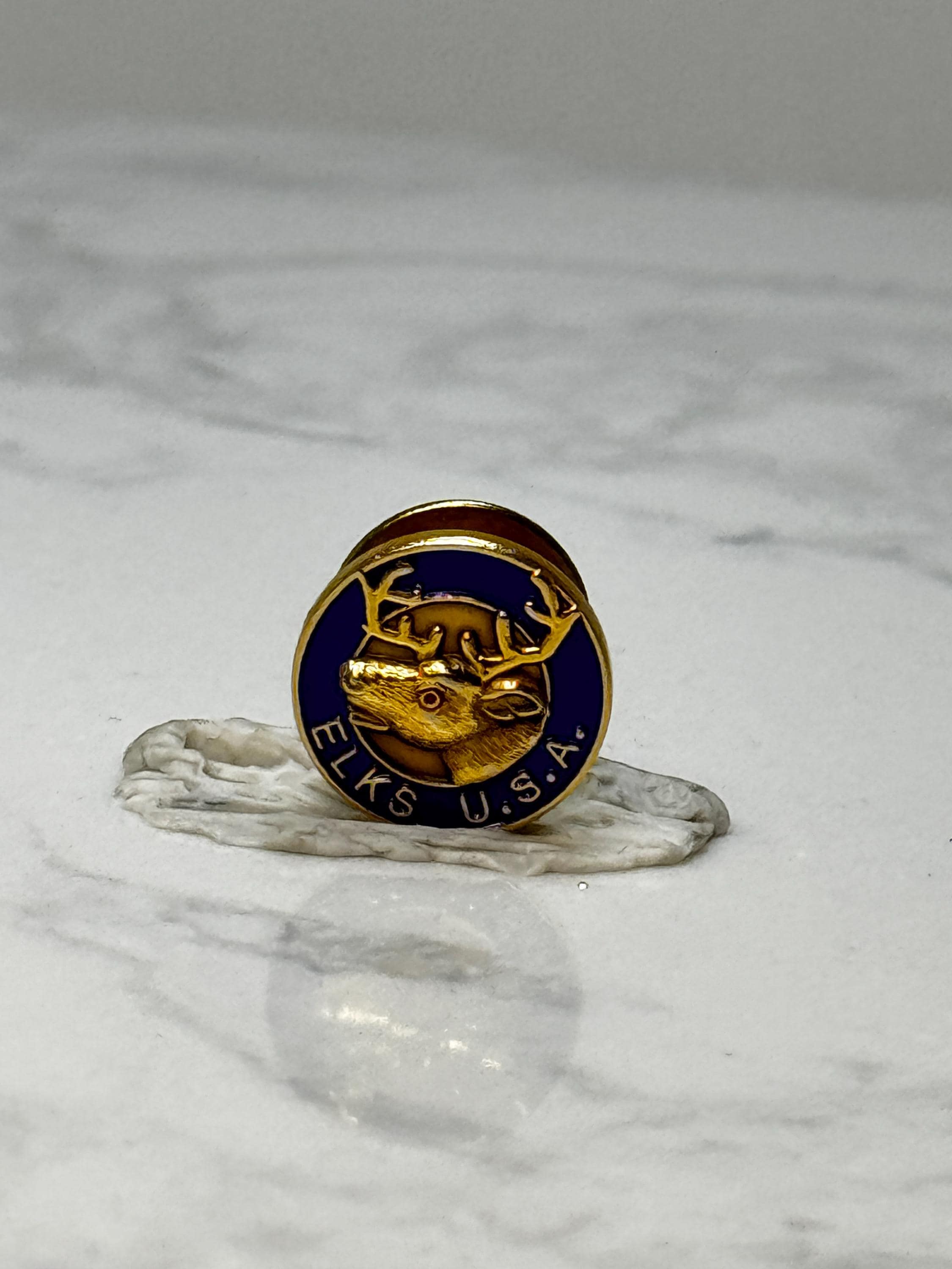 Vintage Elks USA Fraternal Pin: Gold Tone & Blue Enamel - Lodge Accessory