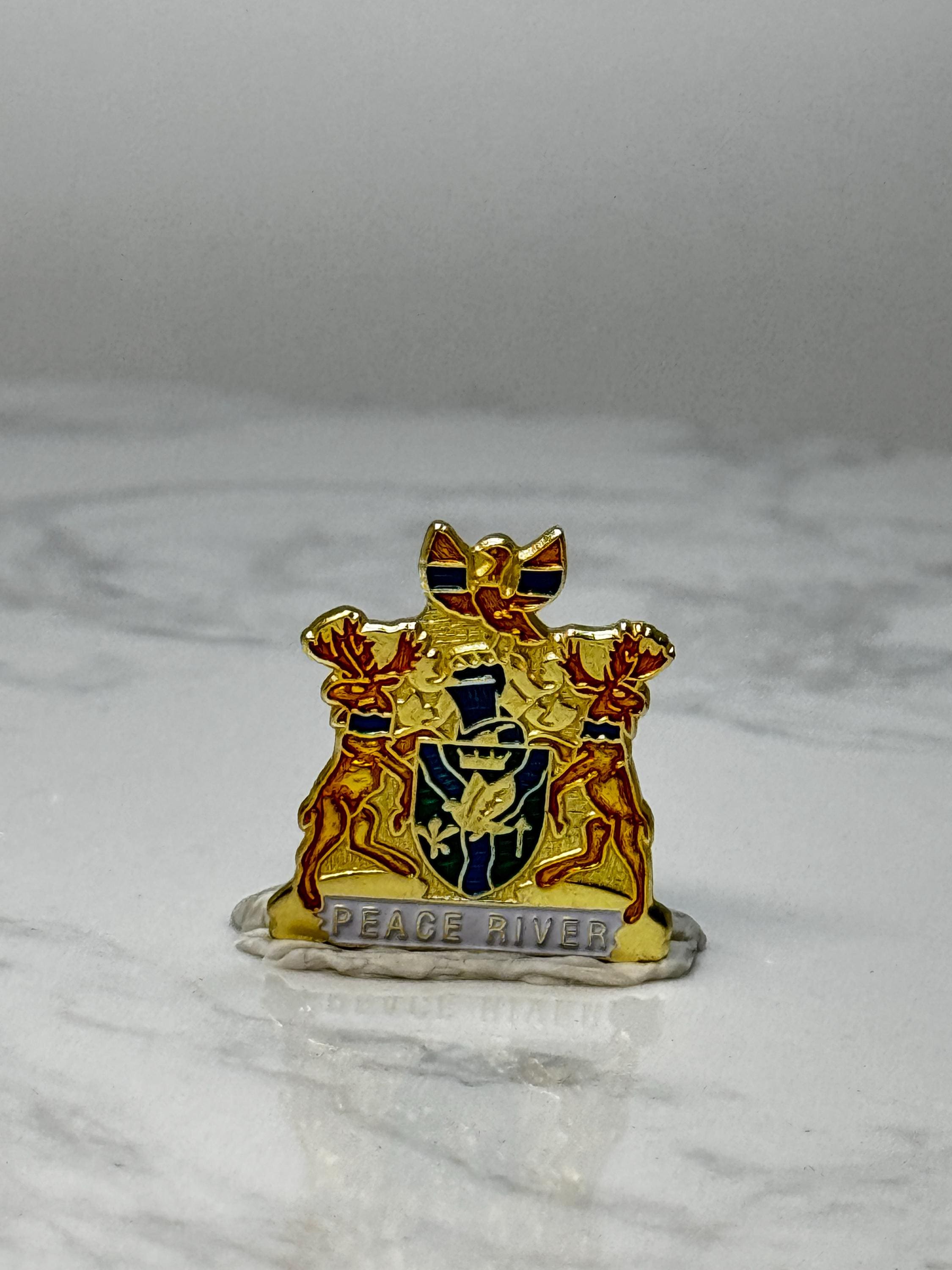 Vintage Peace River Alberta Crest Pin: Gold Enamel - Canada Souvenir