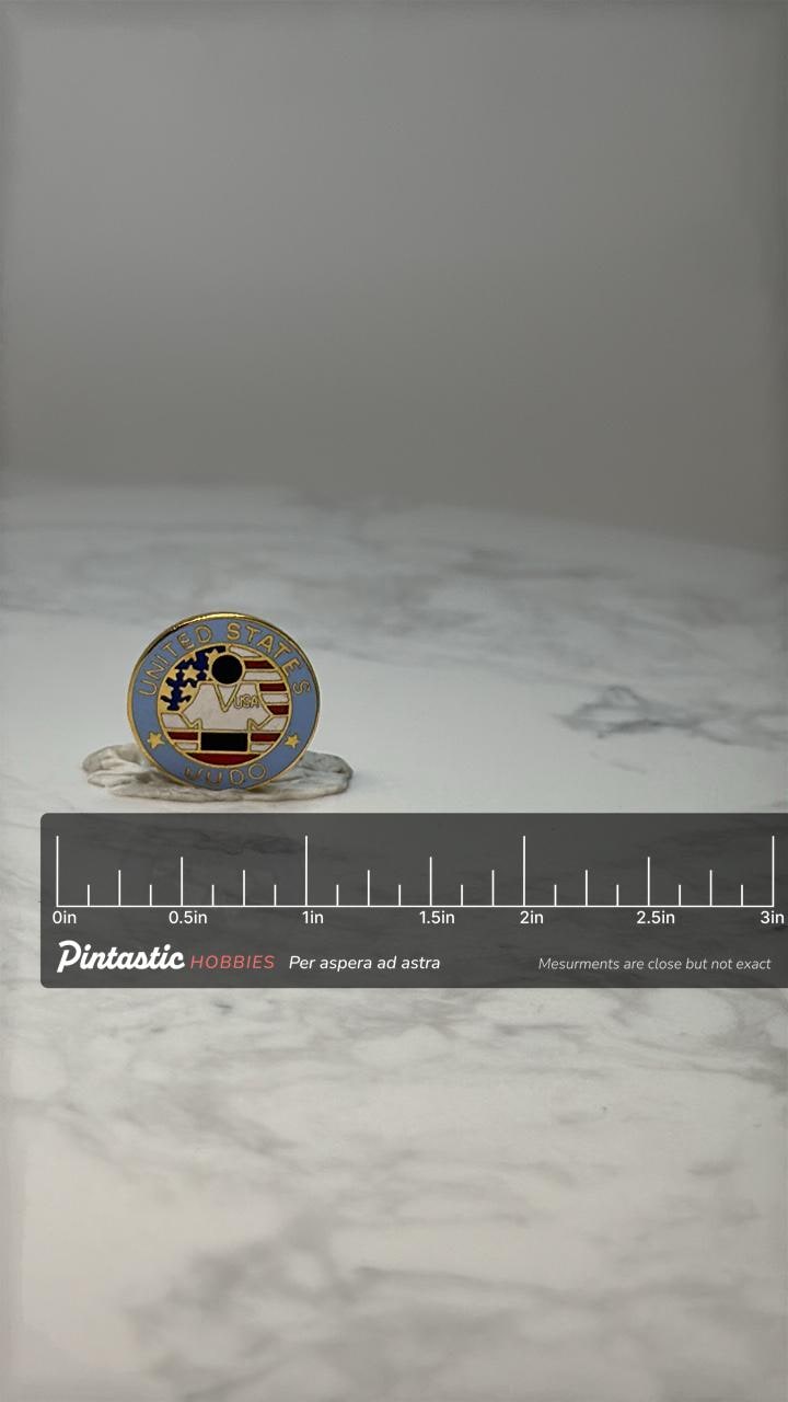 Vintage United States Judo Enamel Pin: Red White Blue - USA Sports Accessory with ruler overlay for size reference