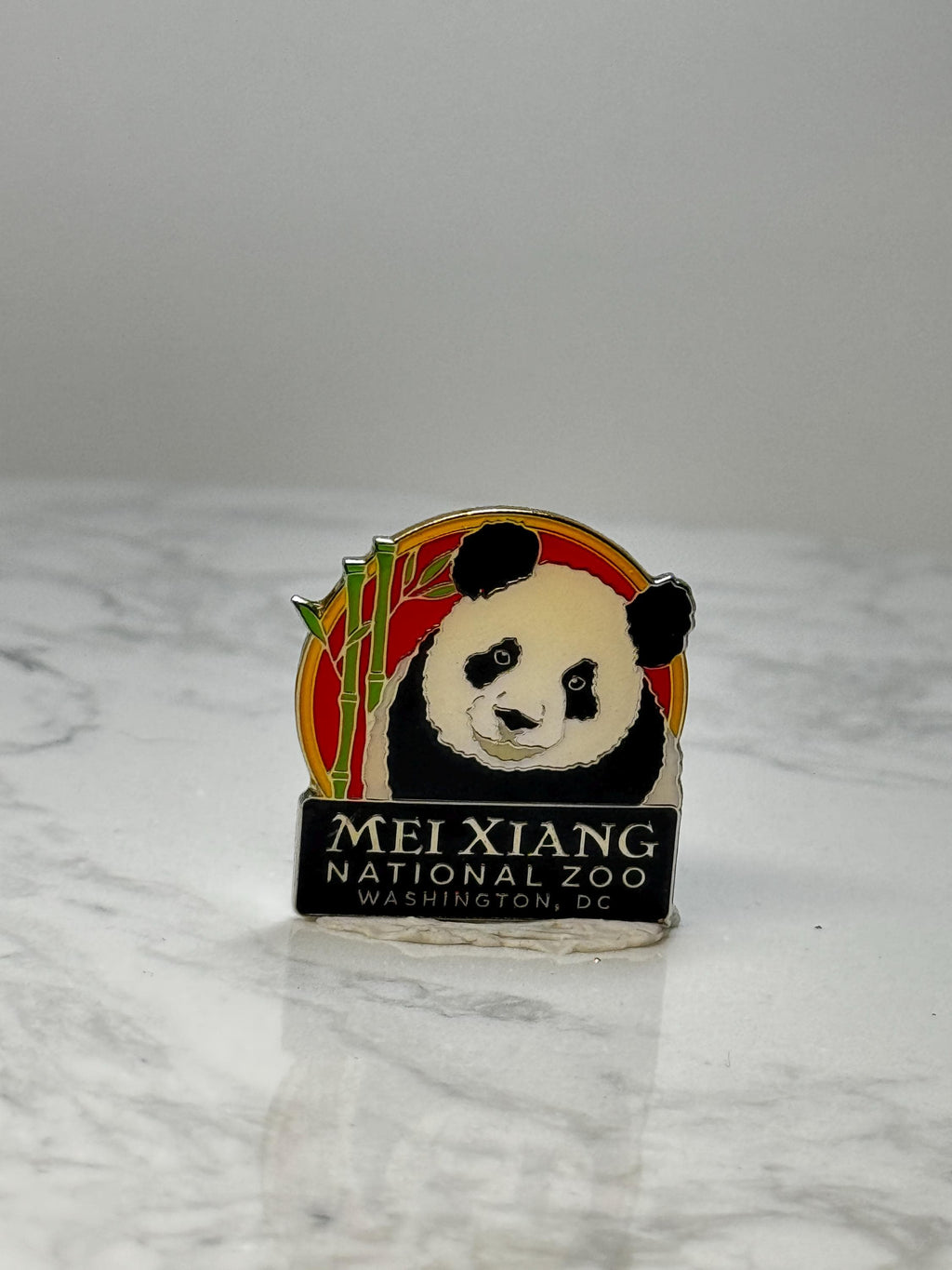 Vintage Mei Xiang Panda Enamel Pin: Black Gold Finish - Zoo Souvenir Accessory