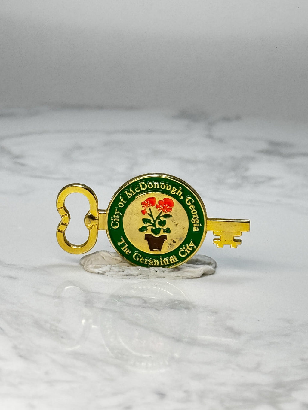 Vintage McDonough Georgia Key Pin: Gold Enamel - City Souvenir Accessory