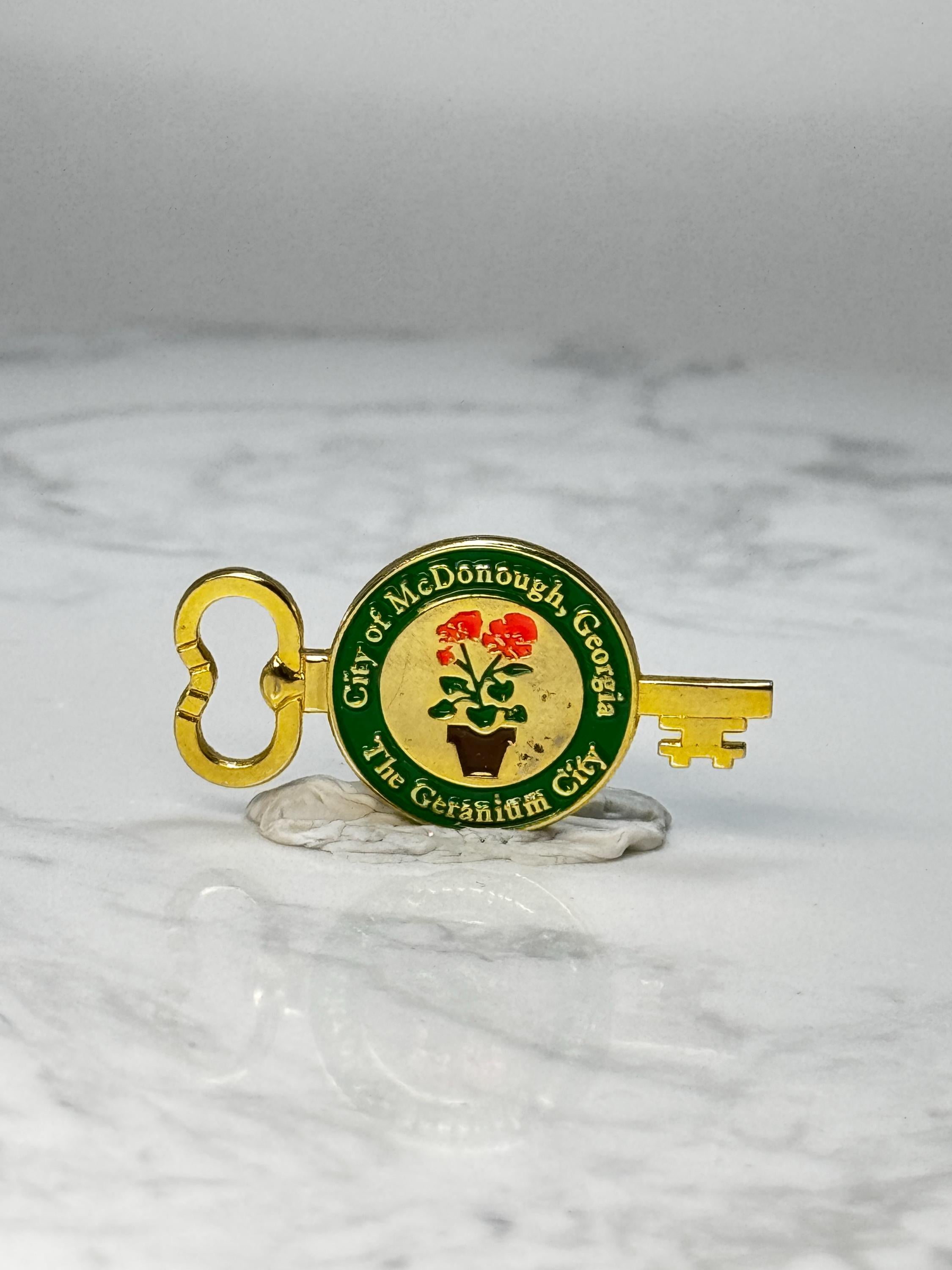 Vintage McDonough Georgia Key Pin: Gold Enamel - City Souvenir Accessory