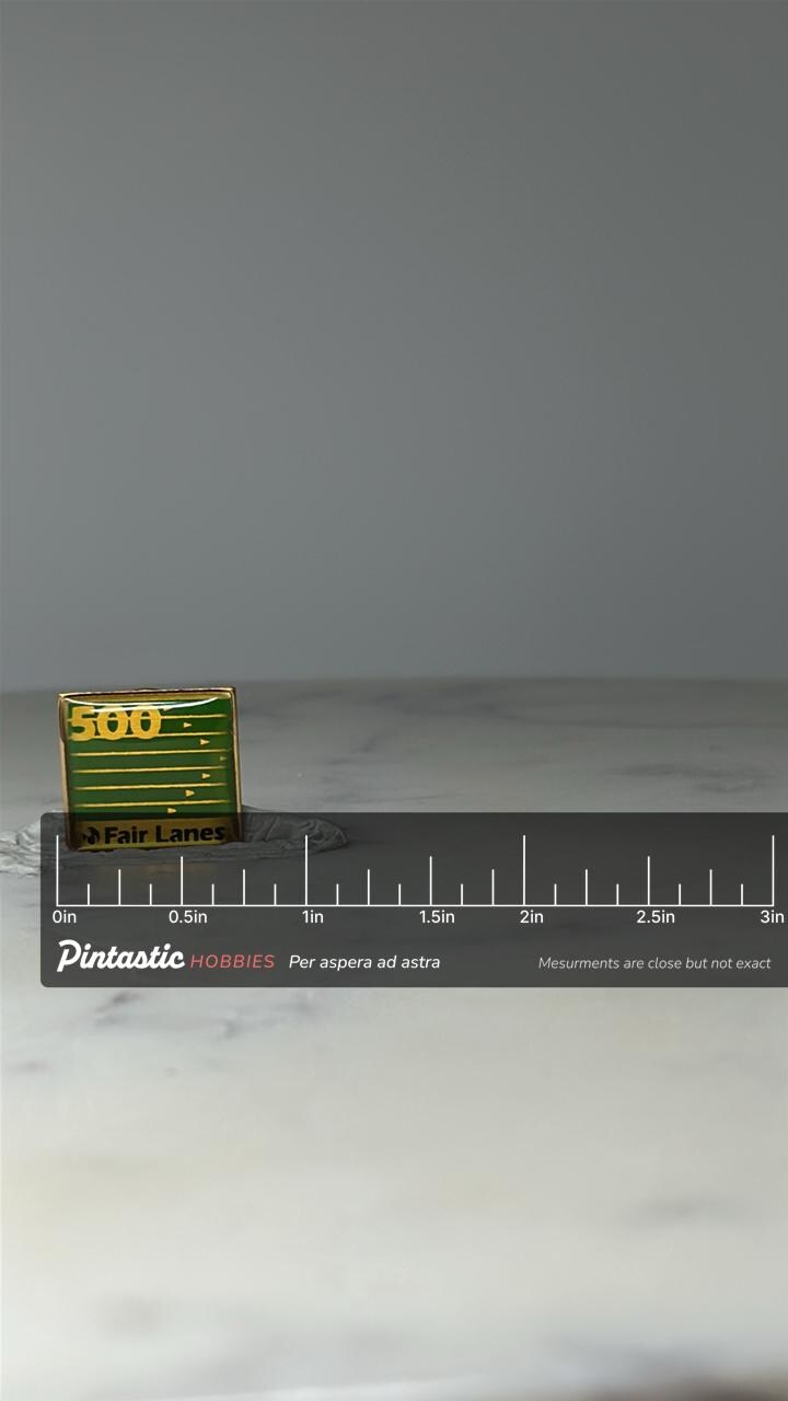 Vintage Fair Lanes 500 Bowling Pin: Green Gold Enamel - 1970s Award with ruler overlay for size reference