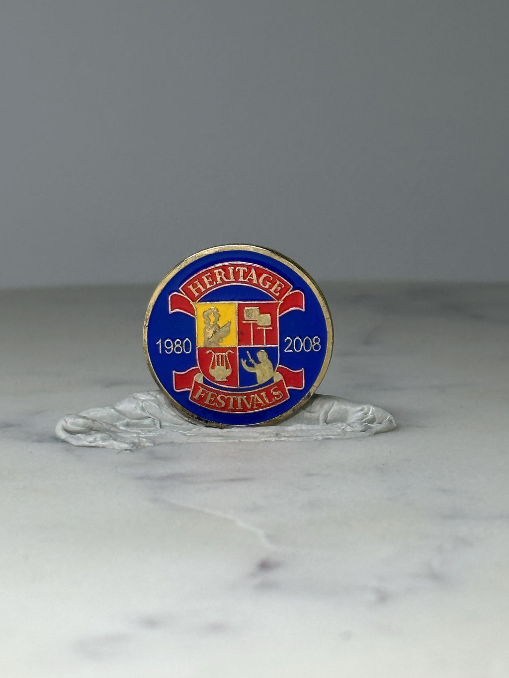 Vintage Heritage Festivals Enamel Pin: Blue Red Gold - 1980–2008 Commemorative Accessory