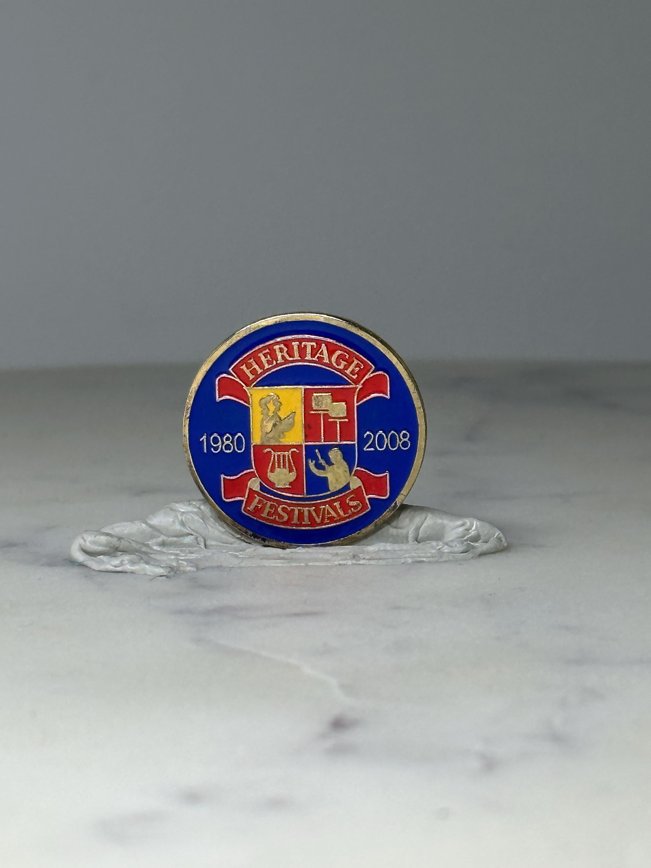 Vintage Heritage Festivals Enamel Pin: Blue Red Gold - 1980–2008 Commemorative Accessory