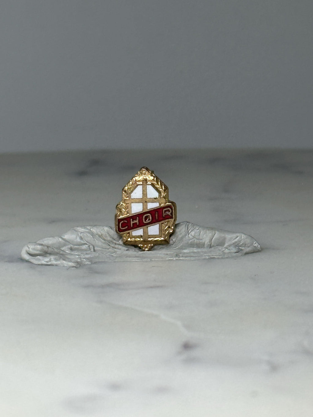 Vintage Choir Enamel Lapel Pin: Gold Tone & Red - Church Music