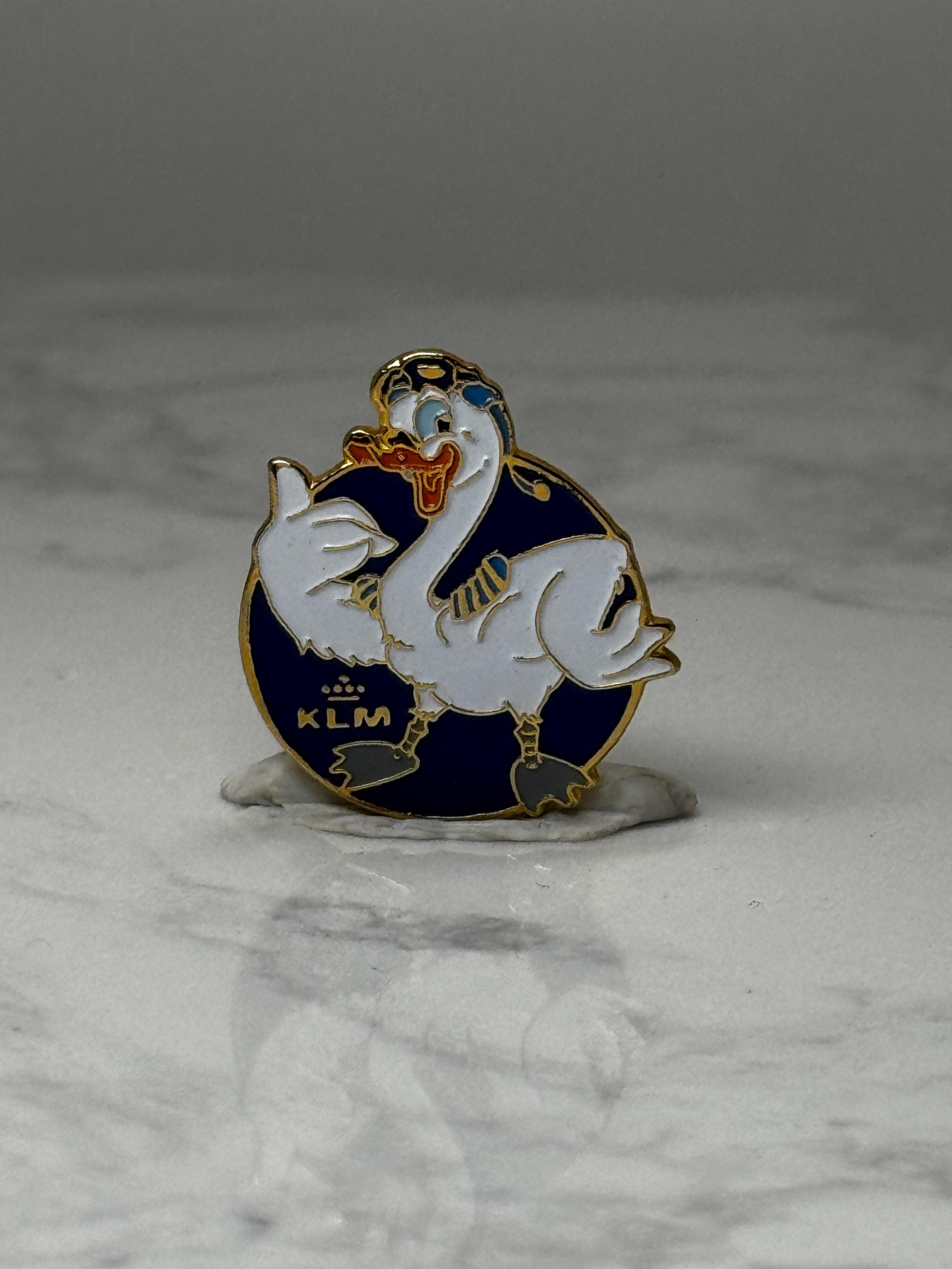 Vintage KLM Airline Enamel Pin: Blue & Gold Tone - Aviation Accessory