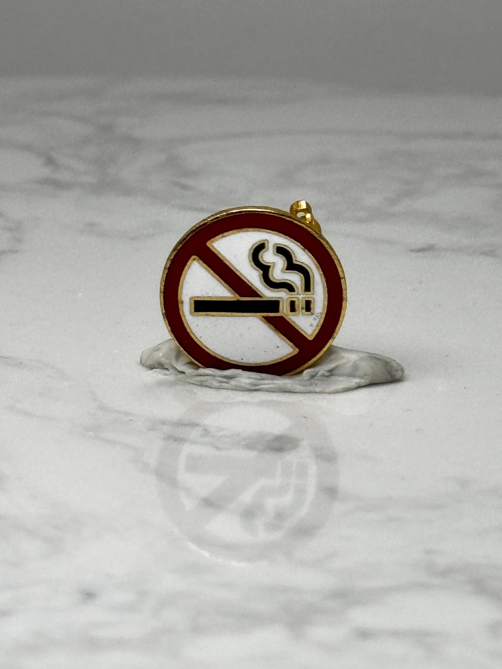 Vintage No Smoking Enamel Pin: Red White Gold - Safety Sign Accessory