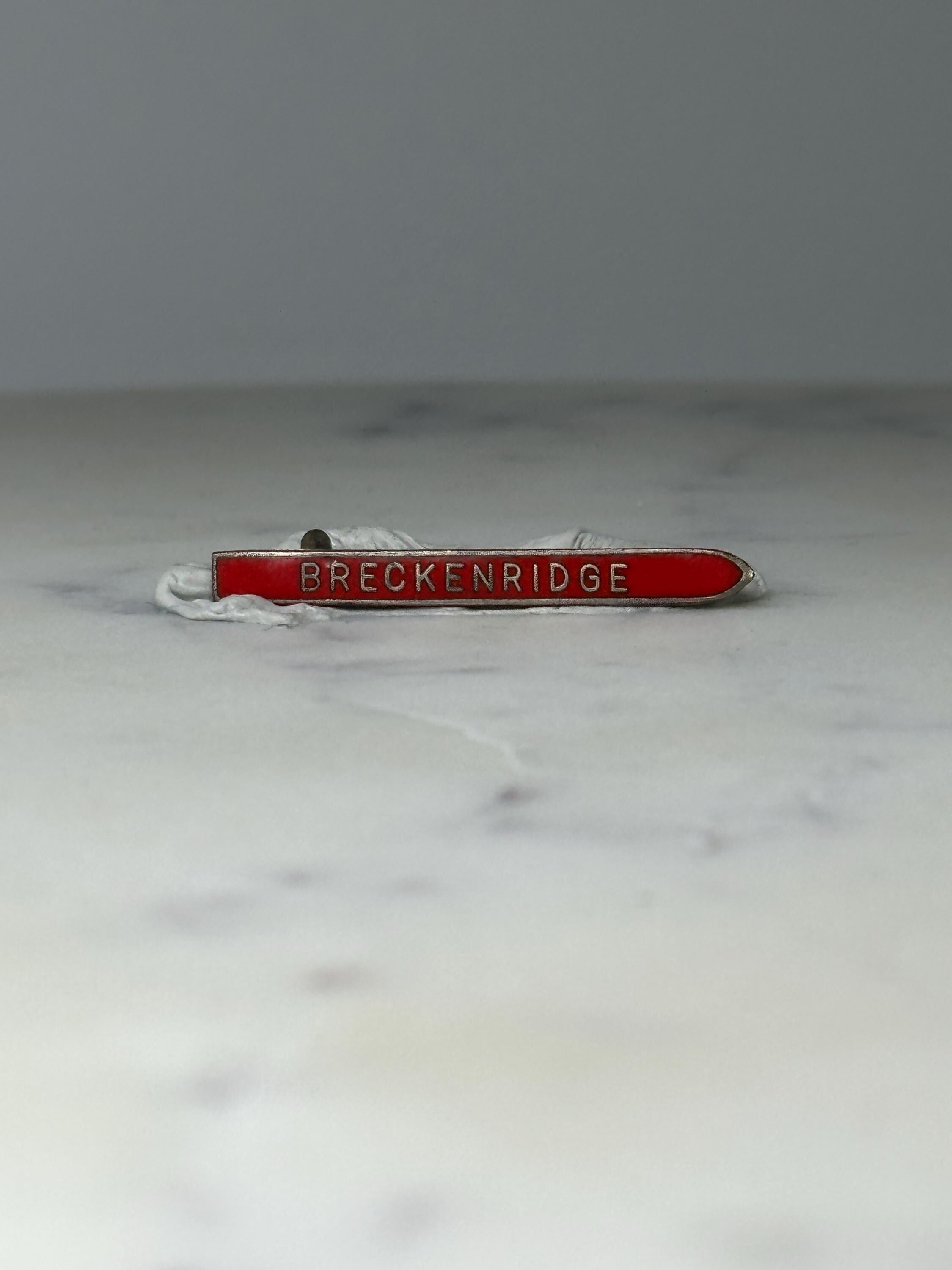 Vintage Breckenridge Souvenir Pin: Red Enamel Bar - Ski Town Accessory