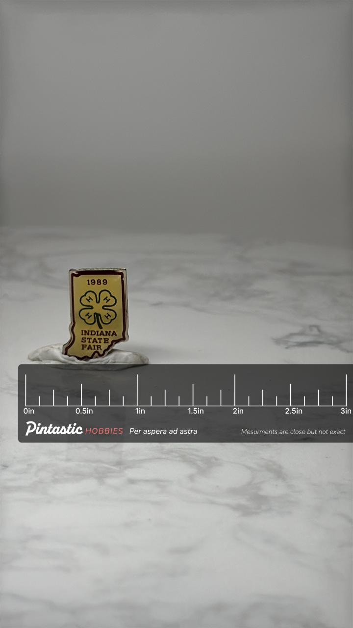 Vintage Indiana State Fair Lapel Pin: Yellow Enamel - 1989 4H Souvenir Accessory with ruler overlay for size reference