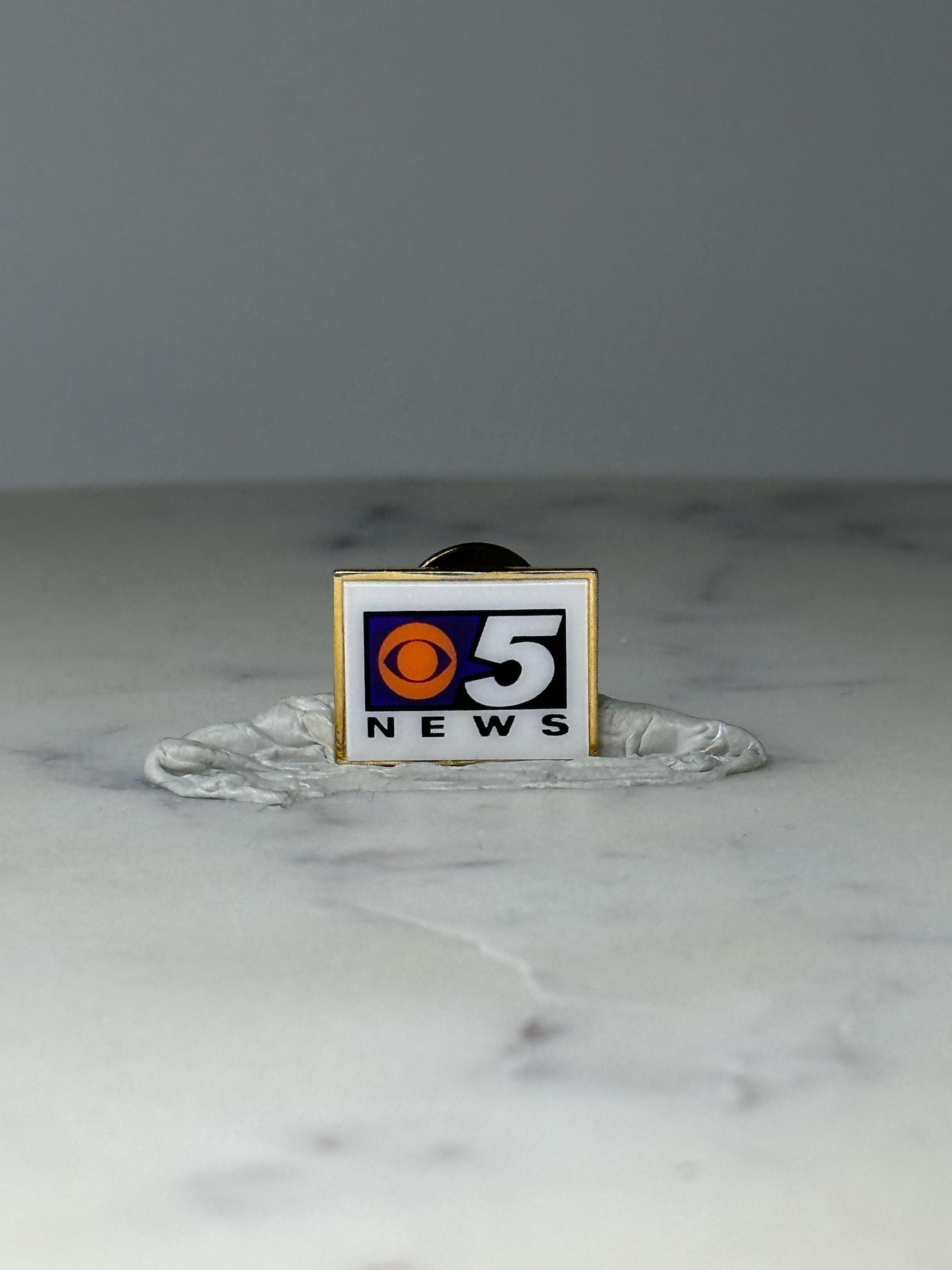 Vintage CBS 5 News Lapel Pin: Gold Tone Enamel - TV Media Accessory