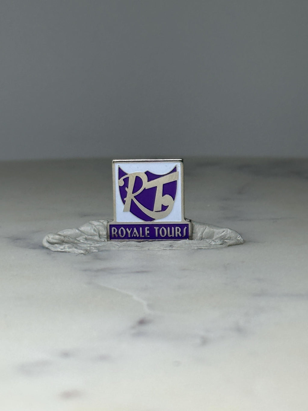 Vintage Royale Tour Logo Lapel Pin: Purple Enamel Shield - Travel Souvenir Accessory