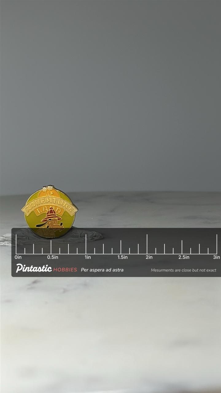 Vintage Adventureland DAD Enamel Pin: Gold Tone - Theme Park Accessory with ruler overlay for size reference