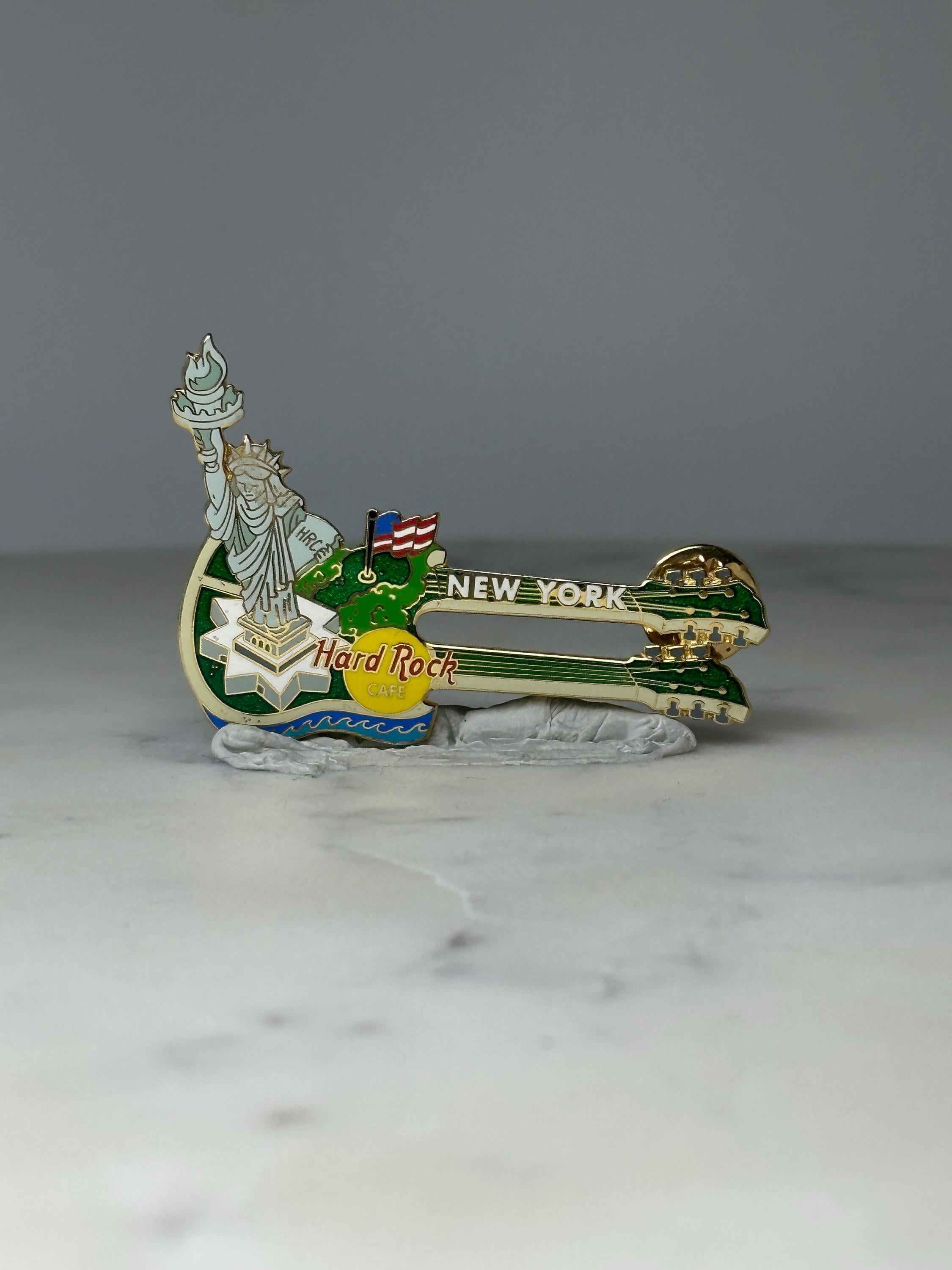 Vintage Hard Rock Cafe New York Guitar Pin: Gold Enamel - 1990s Souvenir