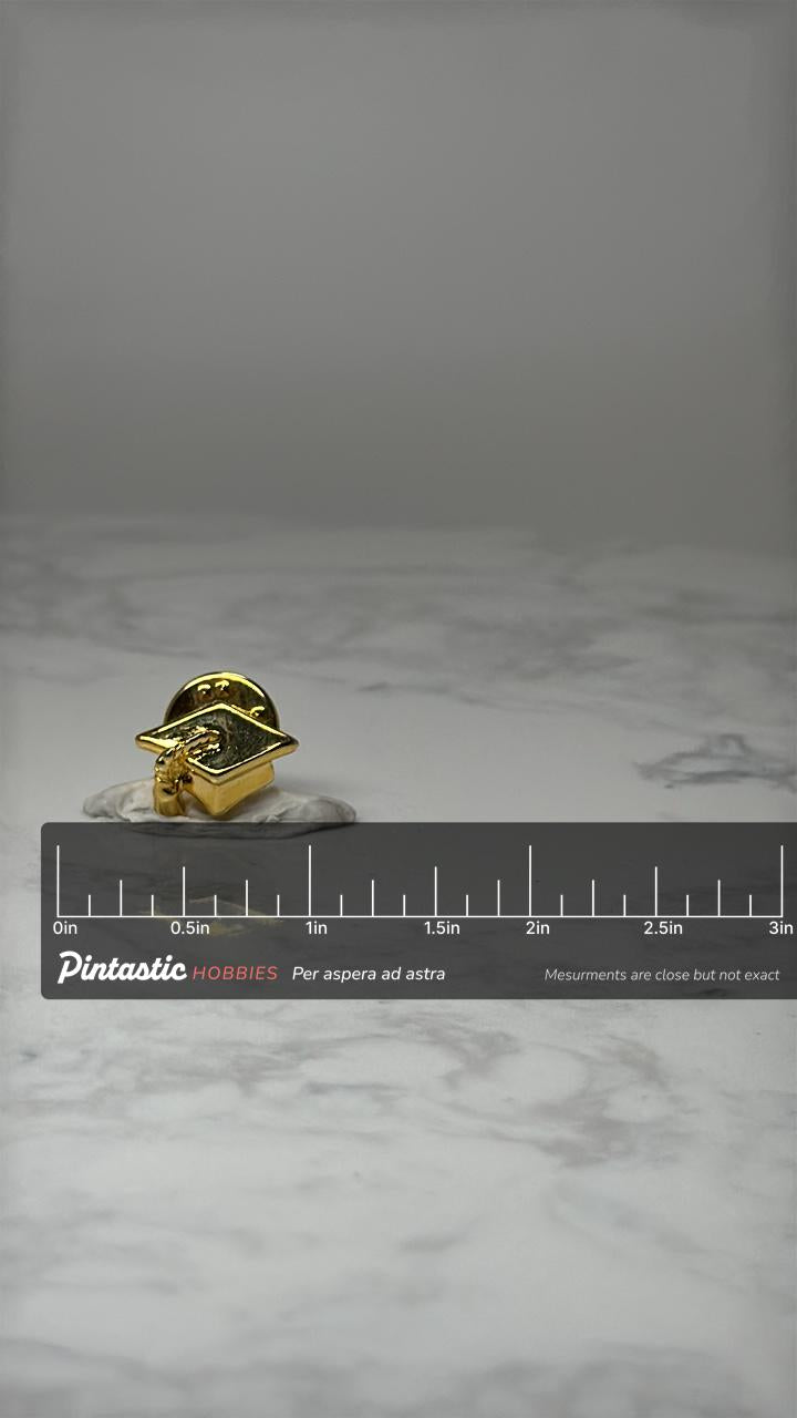 Vintage Graduation Cap Lapel Pin: Gold Tone - Academic School Accessory with ruler overlay for size reference
