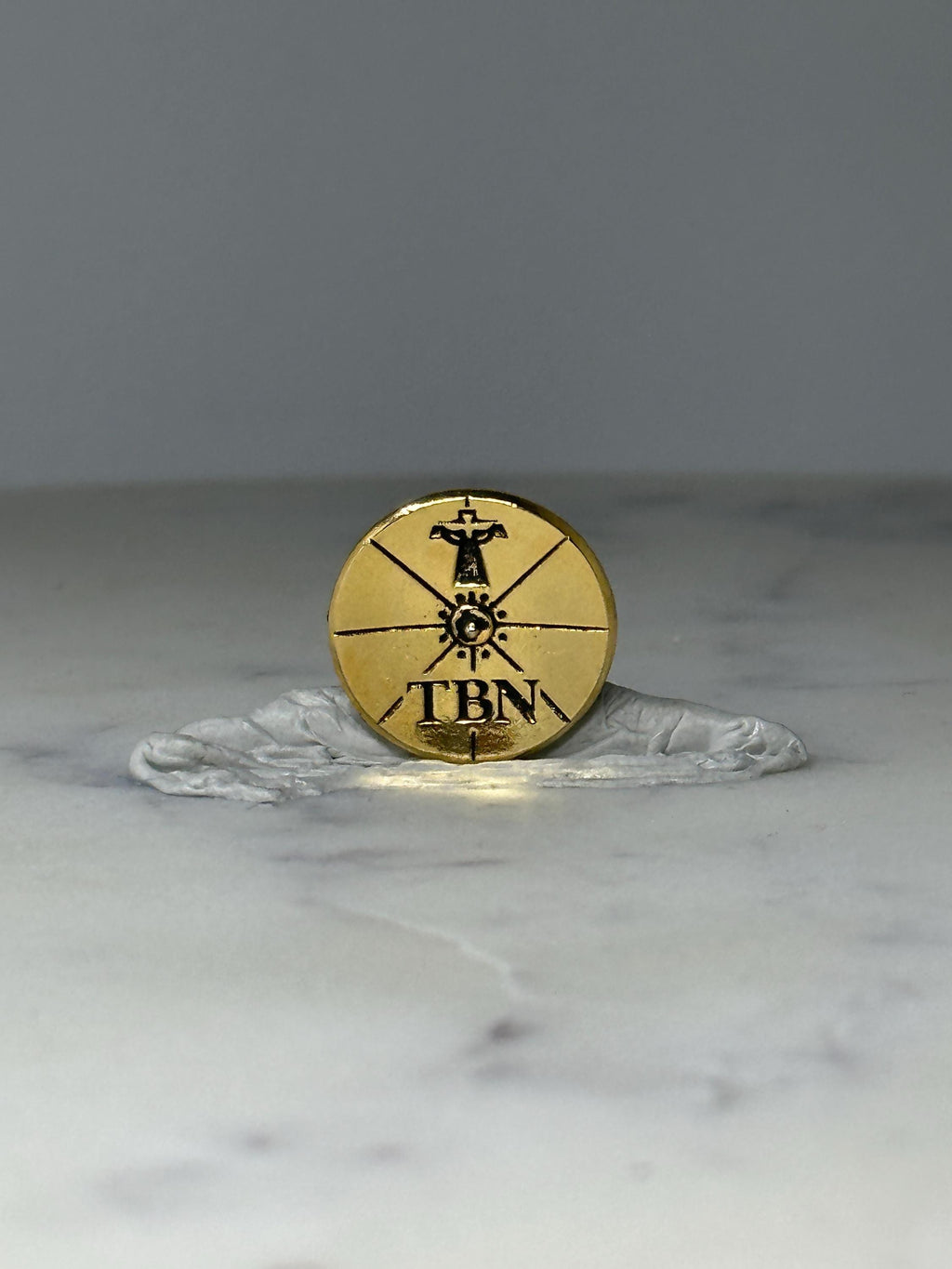Vintage Trinity Broadcast Network Religious Lapel Pin: Gold Tone Enamel - Christian TV