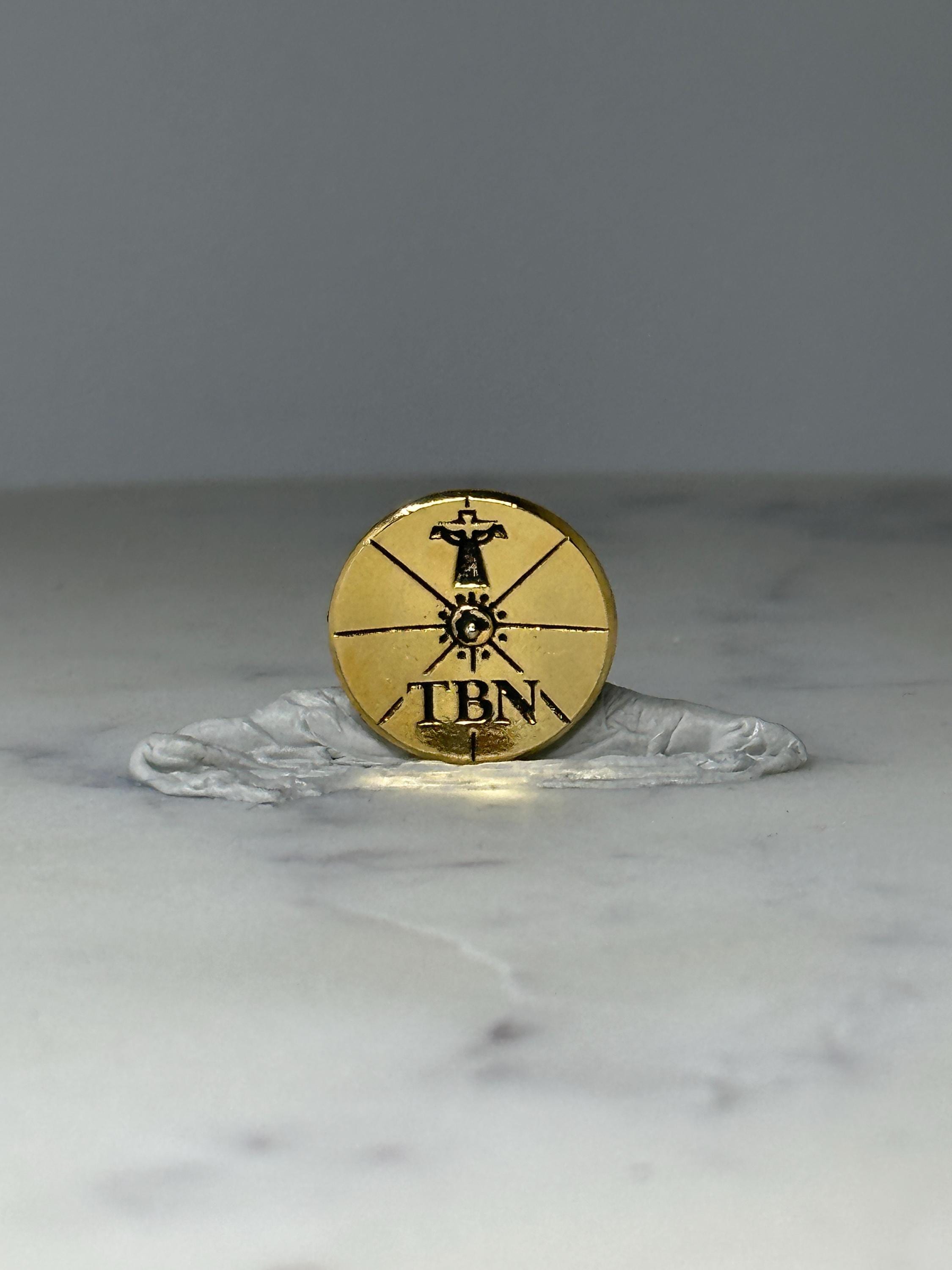Vintage Trinity Broadcast Network Religious Lapel Pin: Gold Tone Enamel - Christian TV
