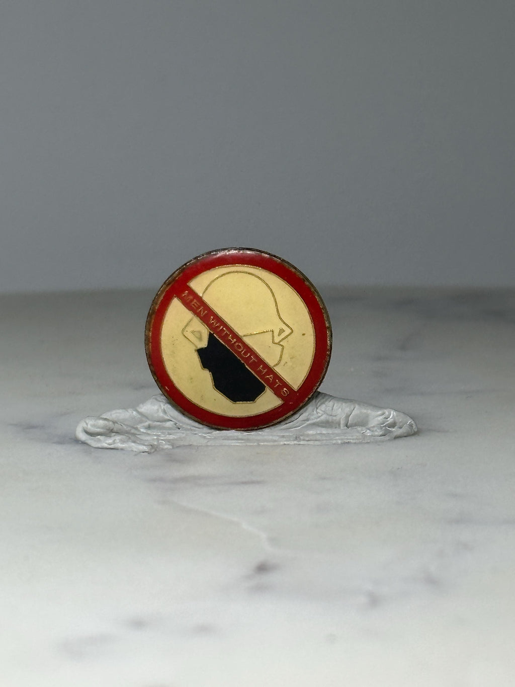 Vintage Men Without Hats Enamel Pin: Red & Gold - Labor Safety Theme Accessory