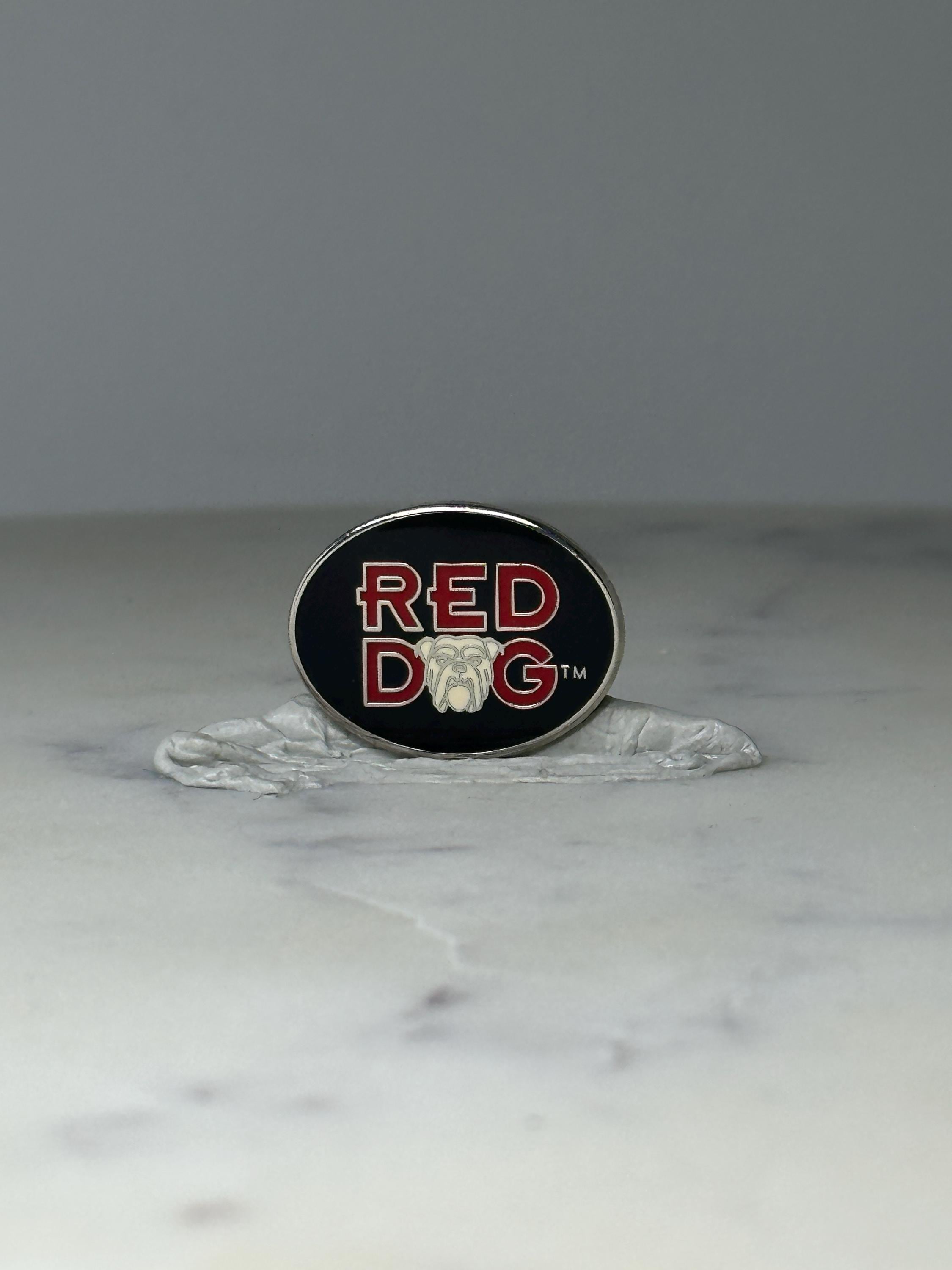 Vintage Red Dog Beer Enamel Pin: Black & Red Logo - 1990s Bar Accessory