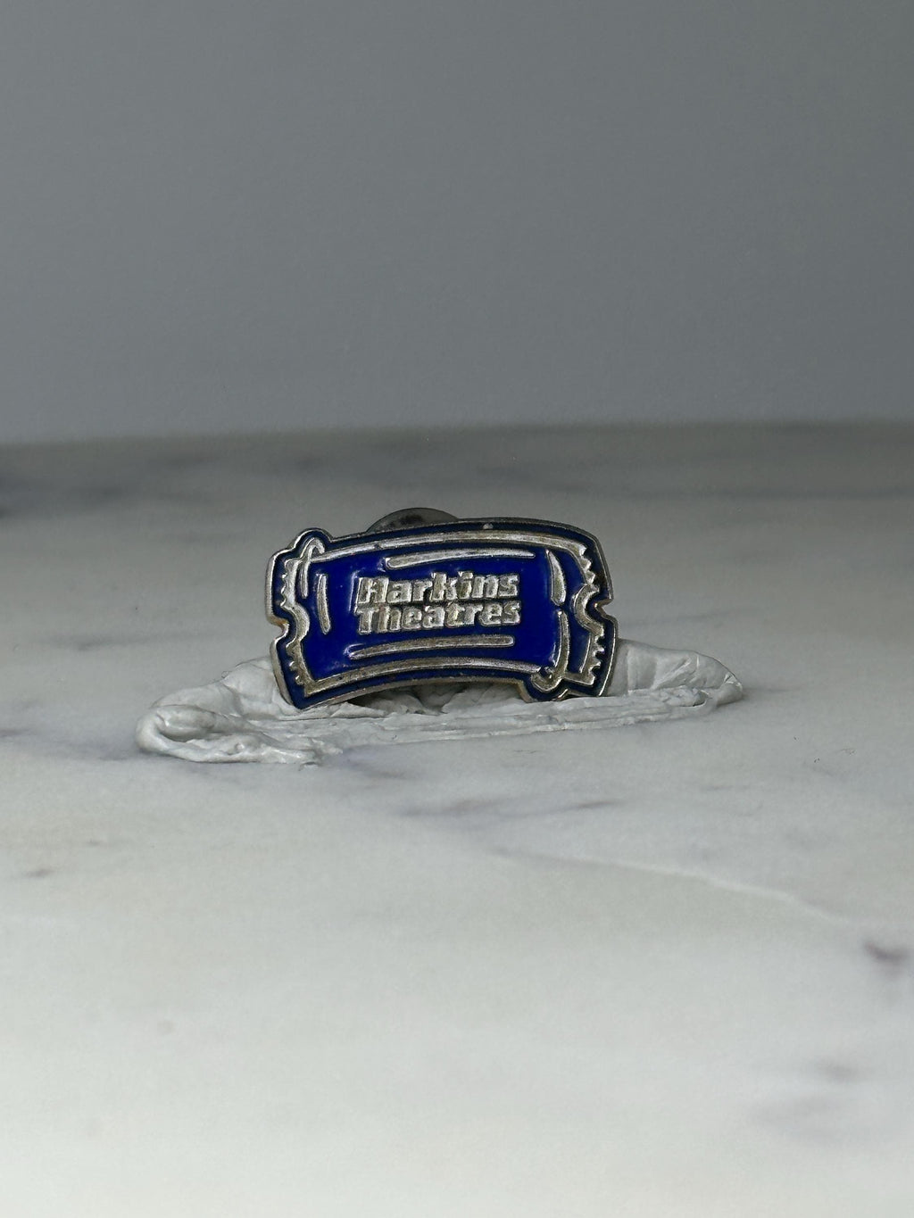 Vintage Harkins Theatres Ticket Pin: Blue Enamel - Cinema Souvenir Accessory