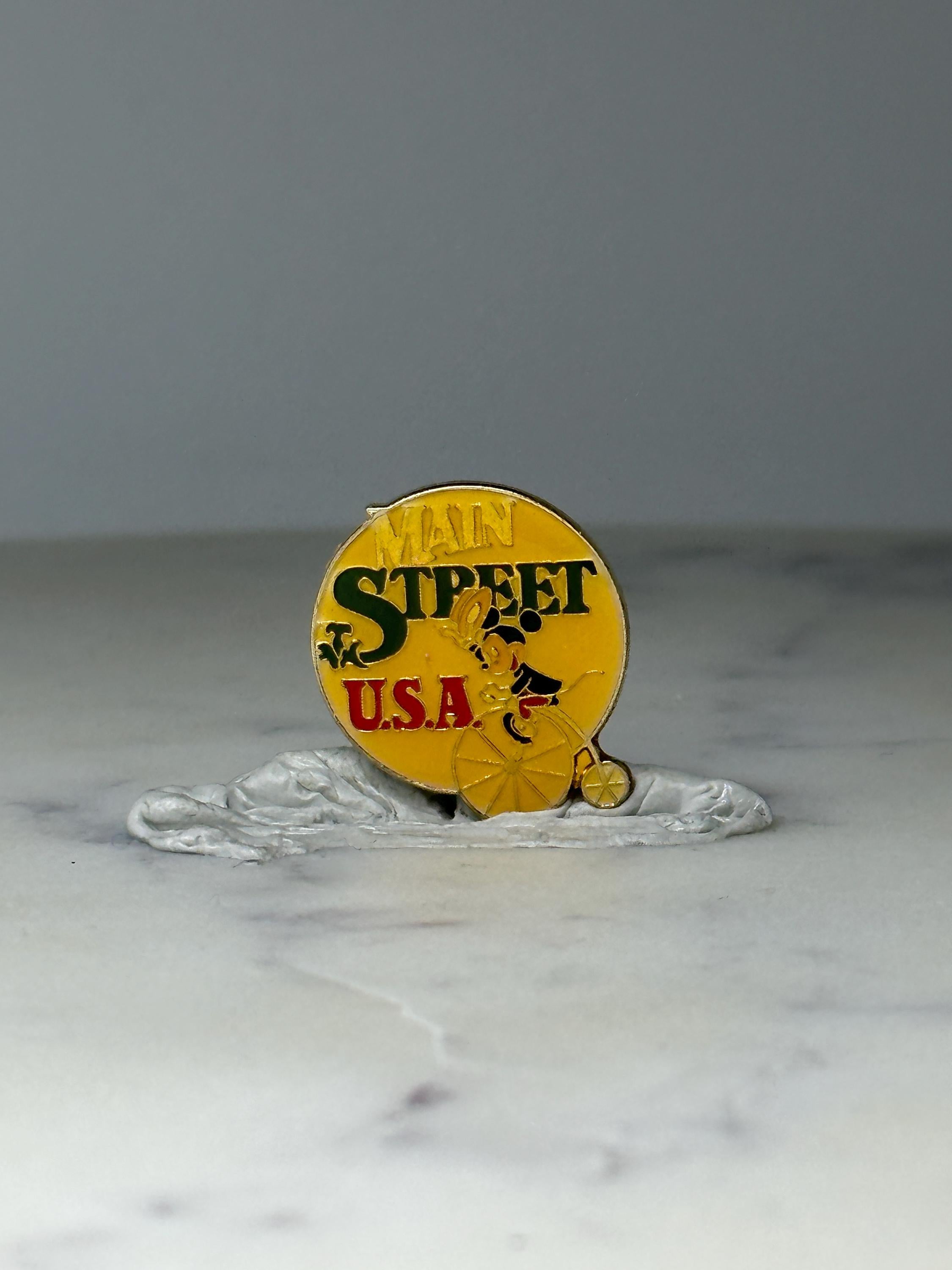 Vintage Main Street USA Character Pin: Gold Tone Enamel - Disney Theme Accessory
