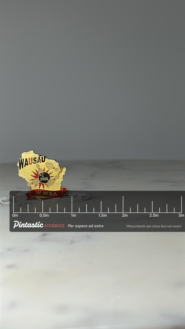 Vintage Wausau Bowling Pin: Gold Enamel - 2006 WWBA Accessory with ruler overlay for size reference