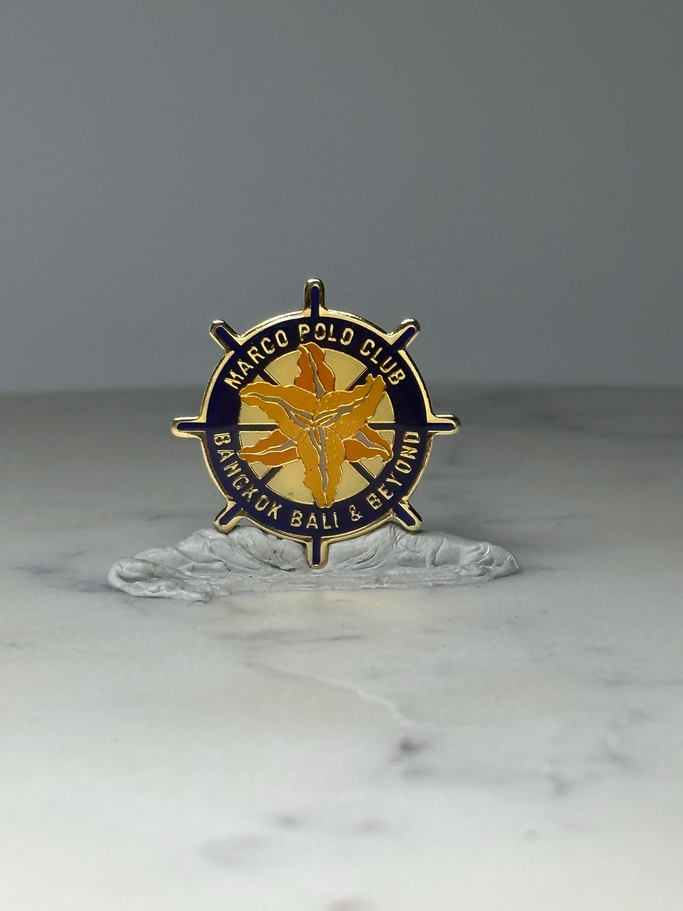 Vintage Marco Polo Club Enamel Pin: Gold & Navy - Travel Souvenir Accessory