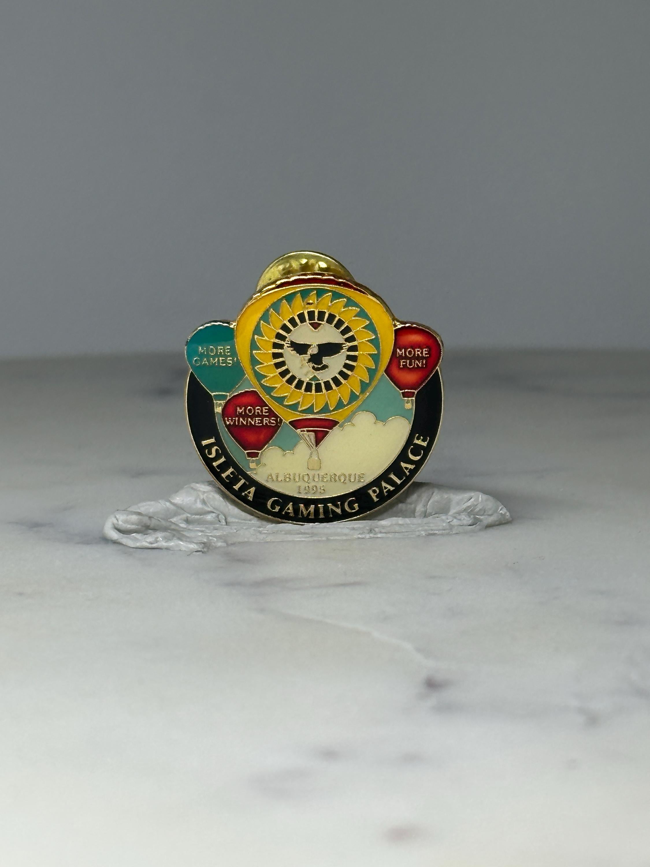 Vintage Isleta Gaming Palace Pin: Gold Tone Enamel - Albuquerque Casino Souvenir