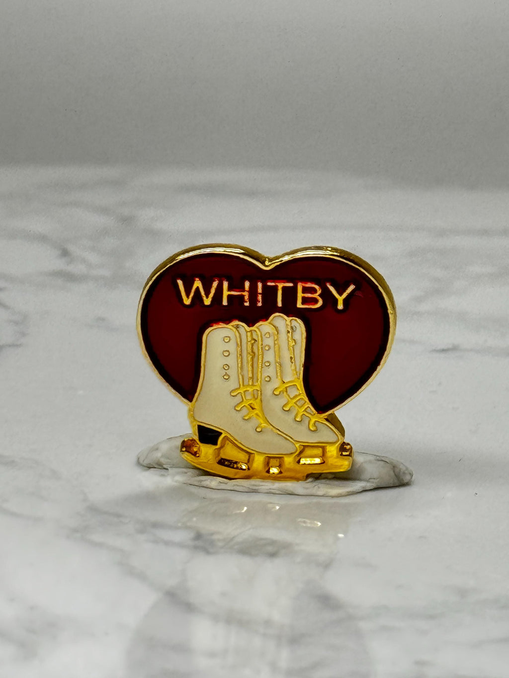 Vintage Whitby Ice Skates Enamel Pin: Red & Gold - Travel Souvenir Accessory
