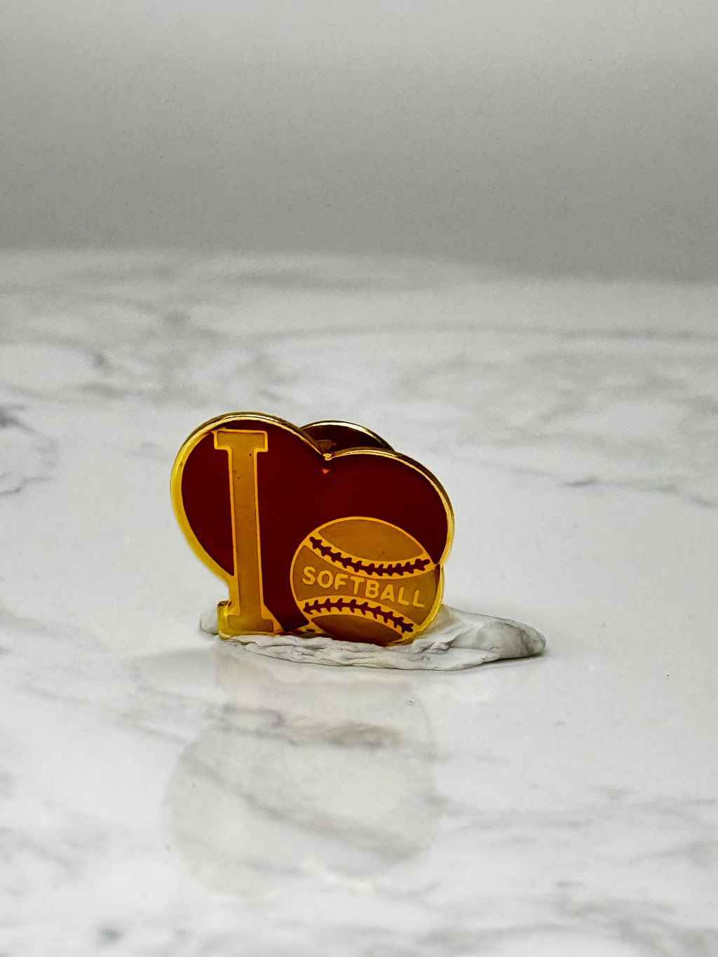 Vintage I Love Softball Enamel Pin: Red & Gold - Sports Fan Accessory