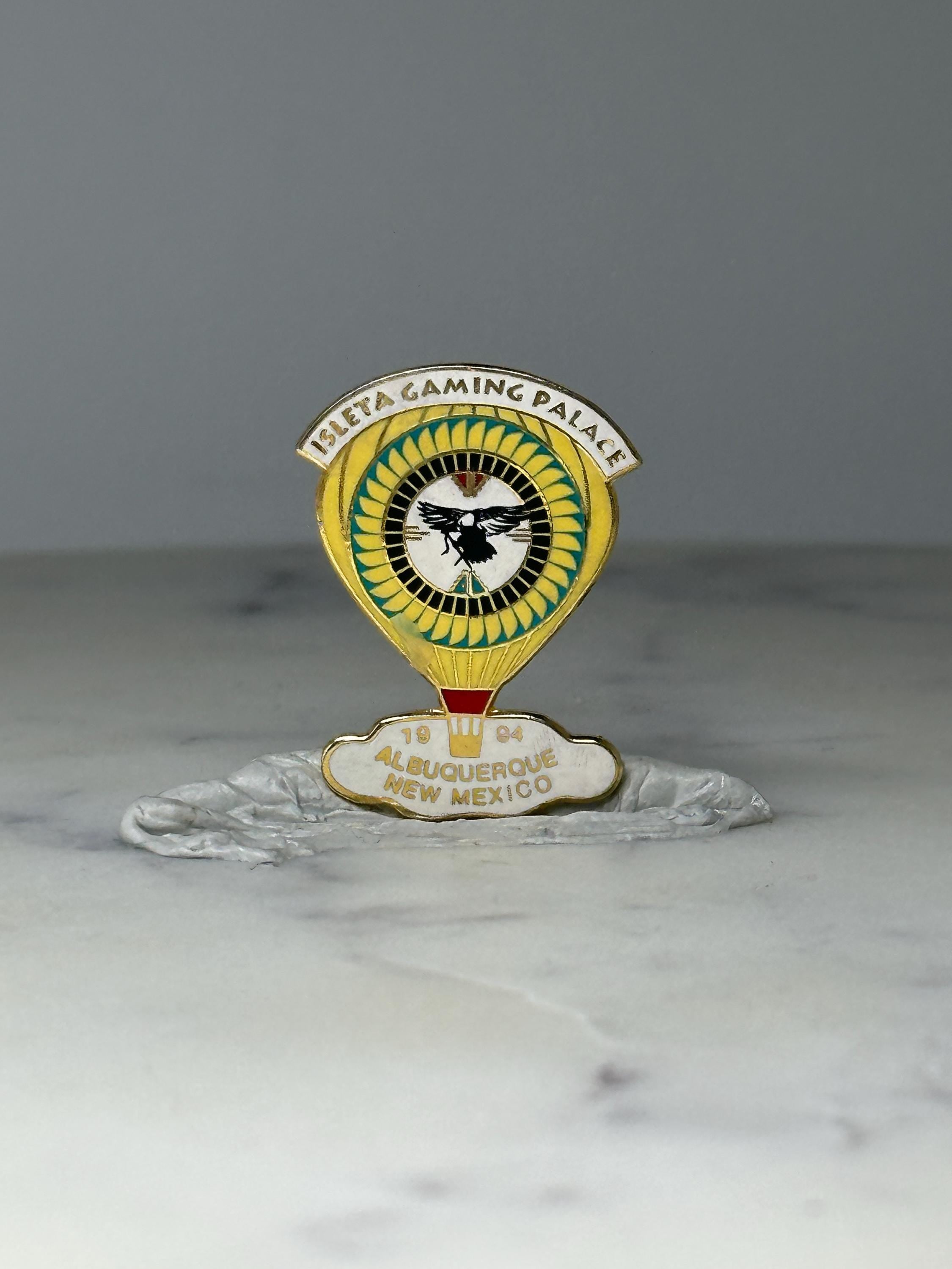 Vintage Isleta Gaming Palace Enamel Pin: Gold Tone - New Mexico Souvenir Accessory